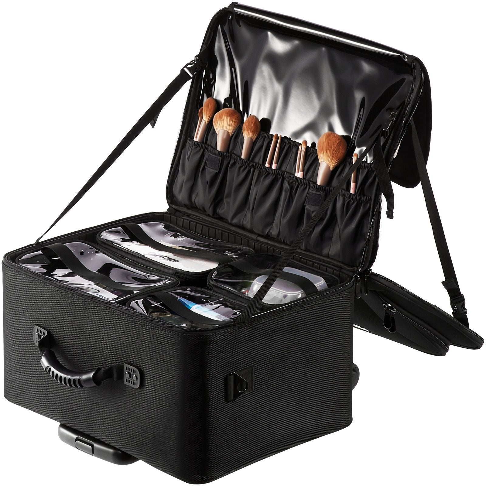 Makeup Organisation & Storage: VEVOR Rolling Makeup Train Case Large Storage 3 Tiers, Convenient Carry With Handle, Wheels, Strap, Professional Makeup Storage Organizer Box Make Up Carrier Waterproof Oxford, Black