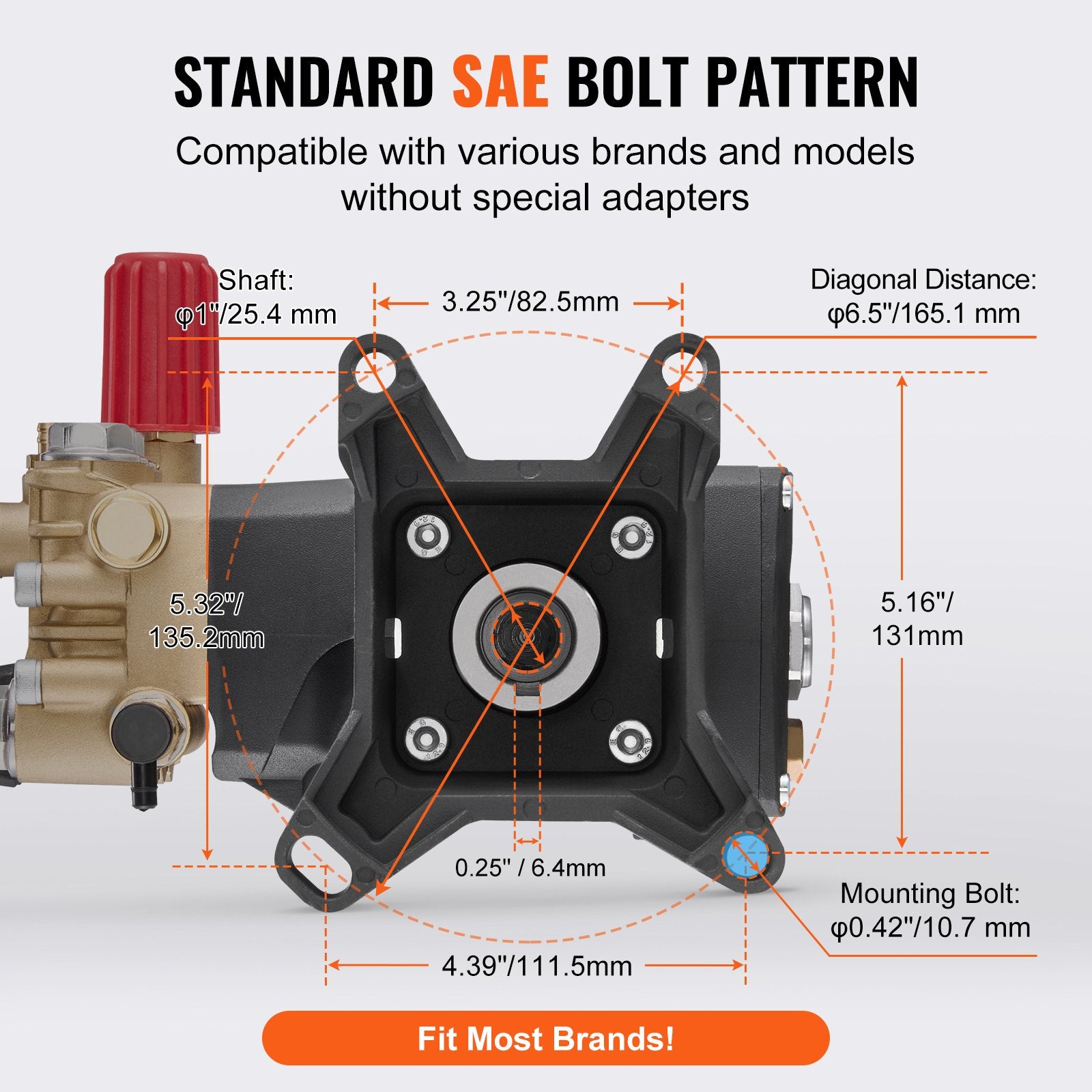 Shower Accessories: VEVOR Pressure Washer Pump, 1" Shaft Horizontal Triplex Plunger, 4000 PSI, 4.0GPM, Replacement Power Washer Pumps Kit with Hardware, Compatible with Simpson MorFlex 40224, 40225, 40226, Santoprene