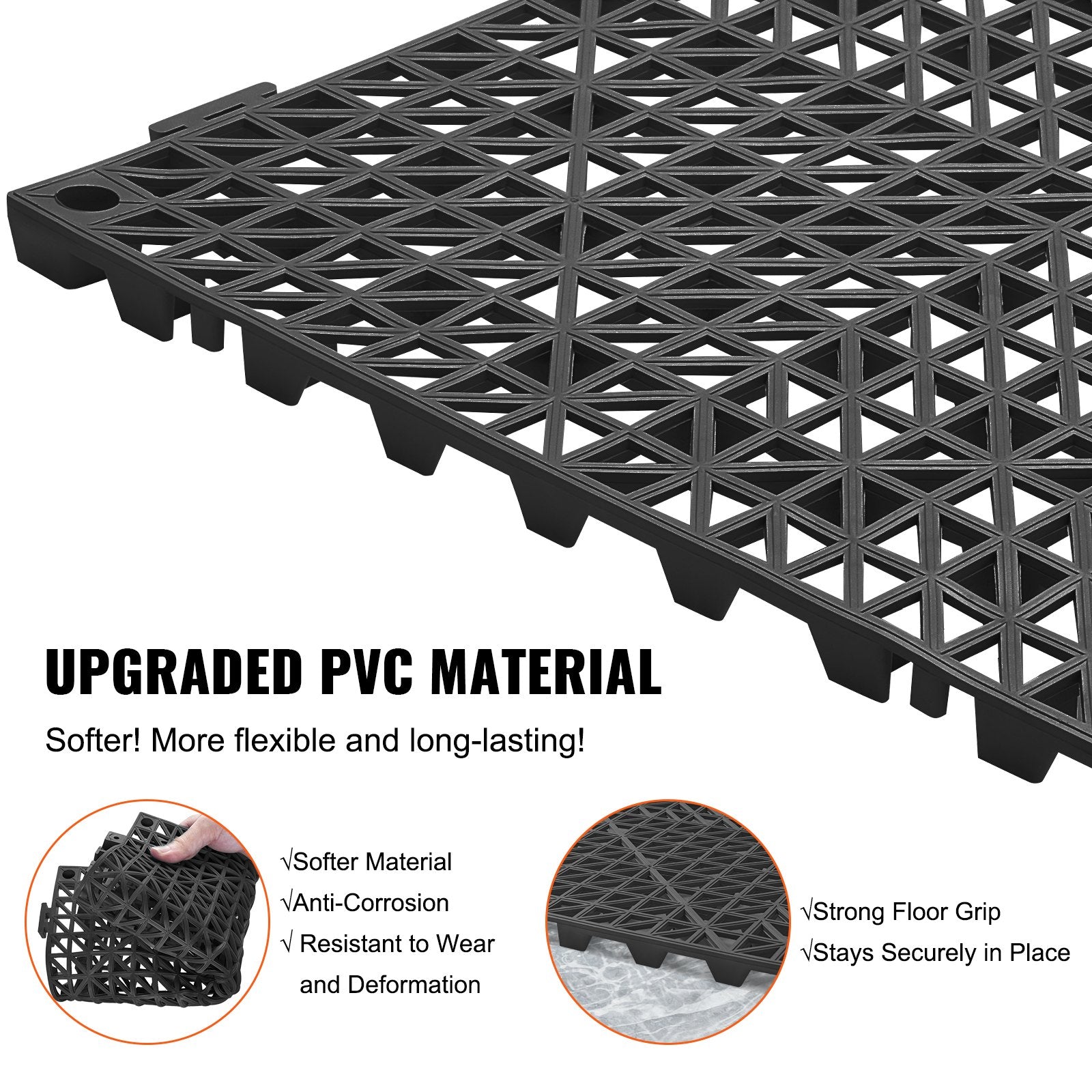 Automotive Repair & Speciality Tools: VEVOR Modular Interlocking Cushion, 50 Pack 30 x 30 cm Splicing Drainage Mats, PVC Interlocking Drainage Floor Tiles, Non-Slip Drainage Holes for Restroom, Bathroom, Kitchen, Pool, Wet Area, Black