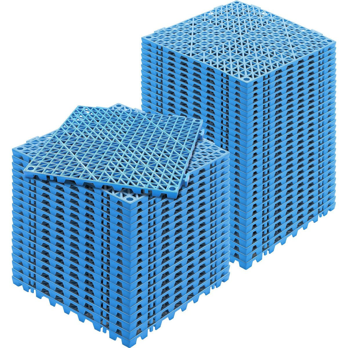 Modular Interlocking Cushion, 50 Pack 30 x 30 cm Splicing Drainage Mats, Soft PVC Interlocking Drainage Floor Tiles, Non-Slip Drainage Holes for Restroom, Bathroom, Kitchen, Pool, Wet Area, Blue