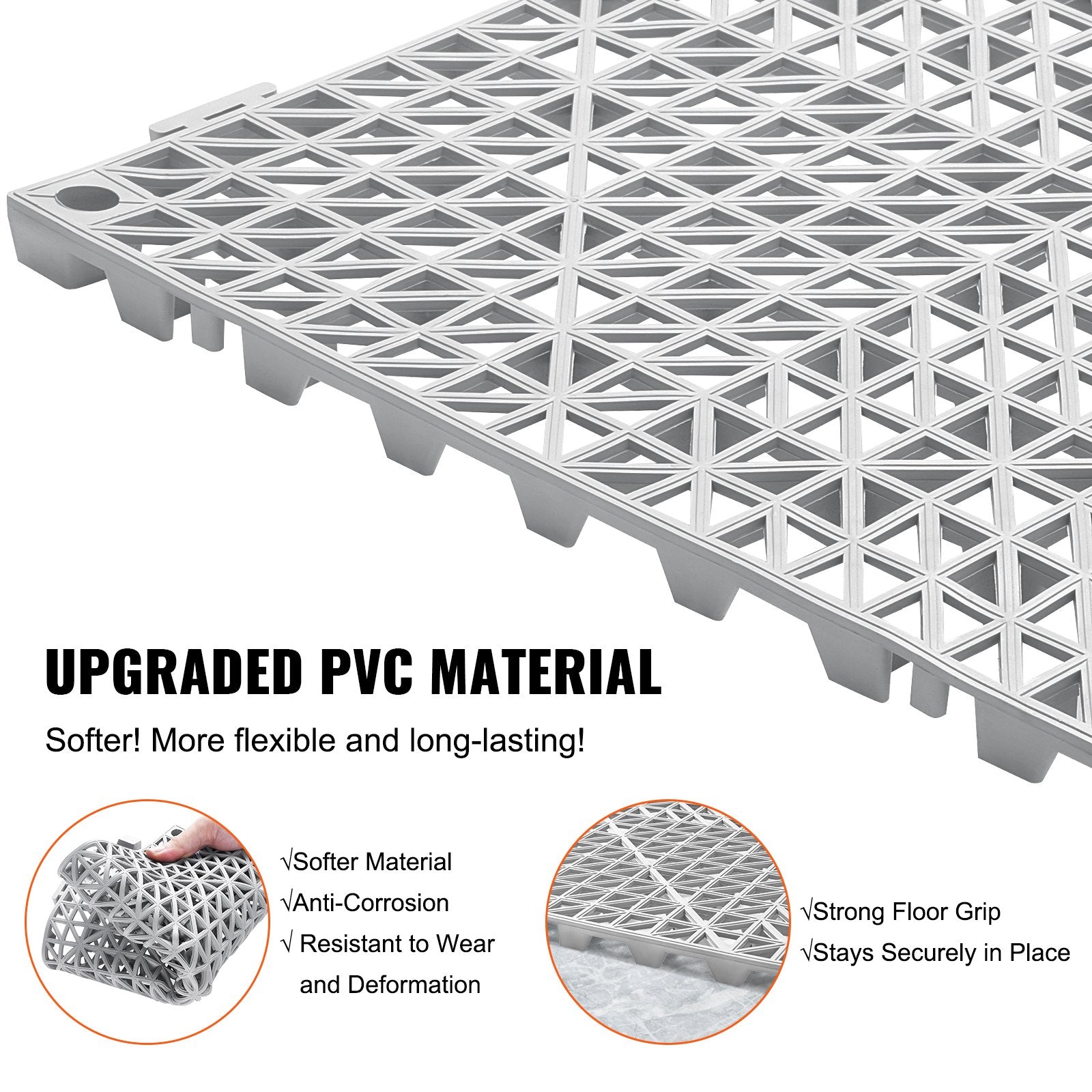 Dog Grooming Supplies: VEVOR Modular Interlocking Cushion, 12 Pack 30 x 30 cm Splicing Drainage Mats, Soft PVC Interlocking Drainage Floor Tiles, Non-Slip Drainage Holes for Restroom, Bathroom, Kitchen, Pool, Wet Area, Gray