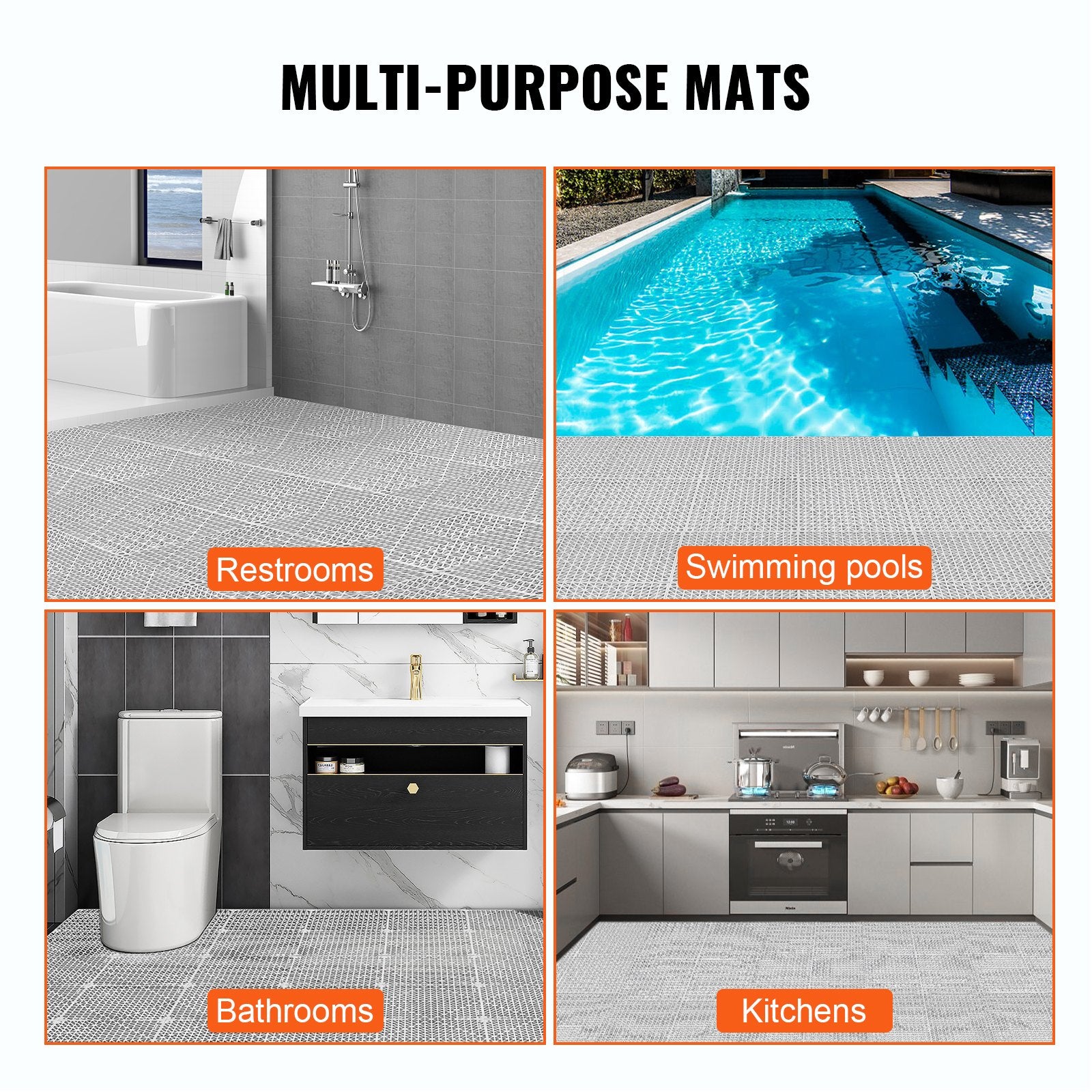 Automotive Repair & Speciality Tools: VEVOR Modular Interlocking Cushion, 50 Pack 30 x 30 cm Splicing Drainage Mats, Soft PVC Interlocking Drainage Floor Tiles, Non-Slip Drainage Holes for Restroom, Bathroom, Kitchen, Pool, Wet Area, Gray