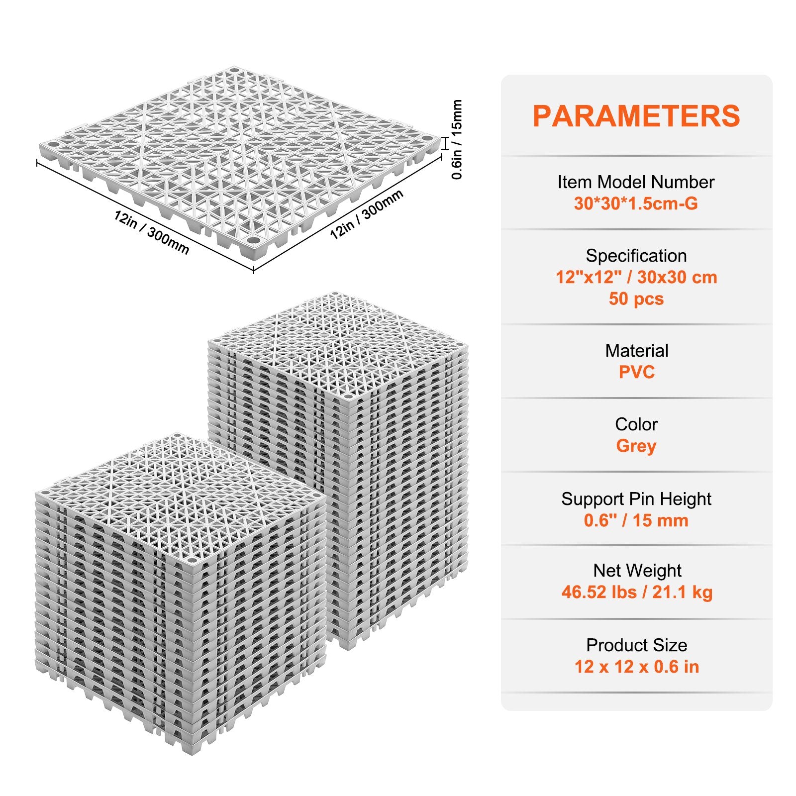 Automotive Repair & Speciality Tools: VEVOR Modular Interlocking Cushion, 50 Pack 30 x 30 cm Splicing Drainage Mats, Soft PVC Interlocking Drainage Floor Tiles, Non-Slip Drainage Holes for Restroom, Bathroom, Kitchen, Pool, Wet Area, Gray