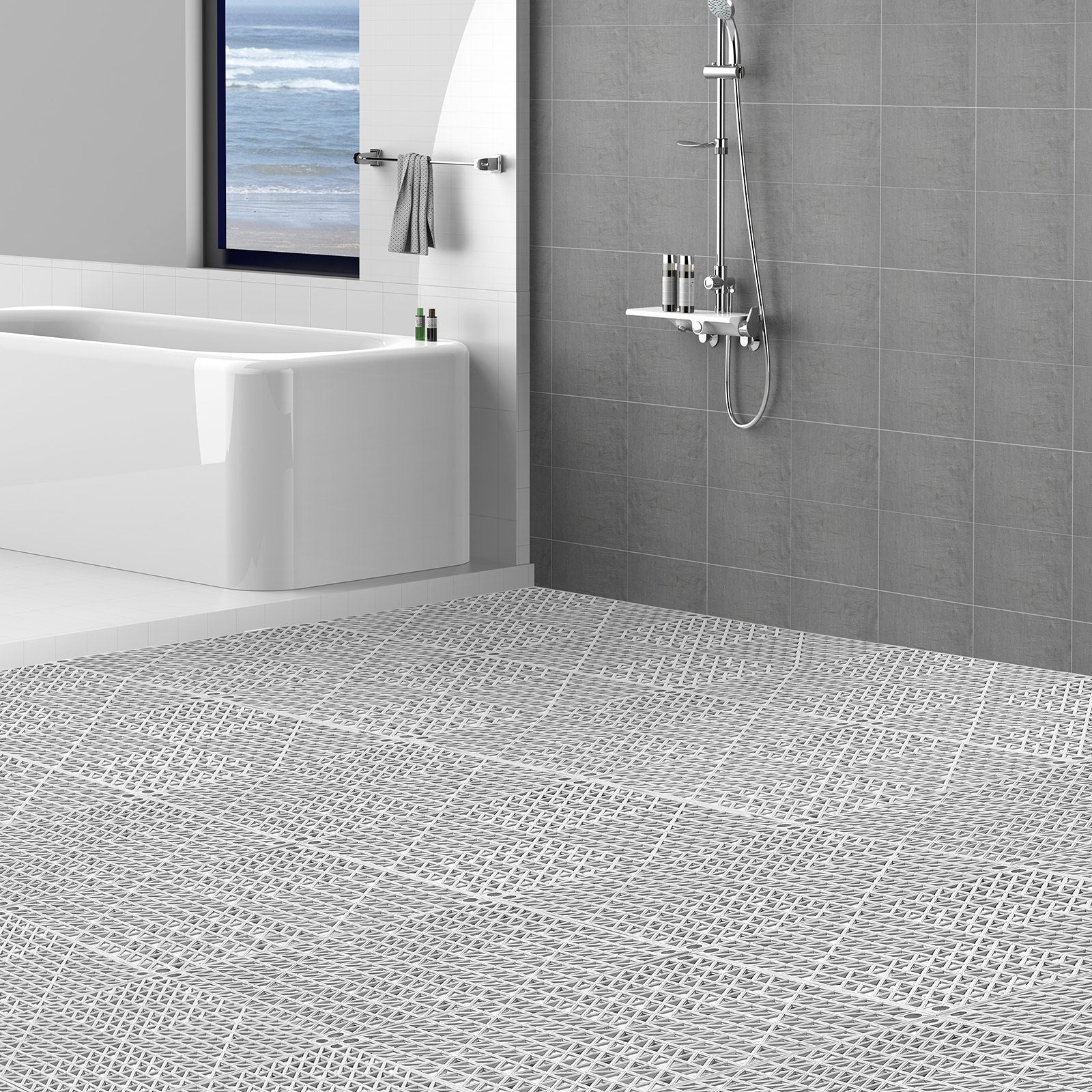 Automotive Repair & Speciality Tools: VEVOR Modular Interlocking Cushion, 50 Pack 30 x 30 cm Splicing Drainage Mats, Soft PVC Interlocking Drainage Floor Tiles, Non-Slip Drainage Holes for Restroom, Bathroom, Kitchen, Pool, Wet Area, Gray