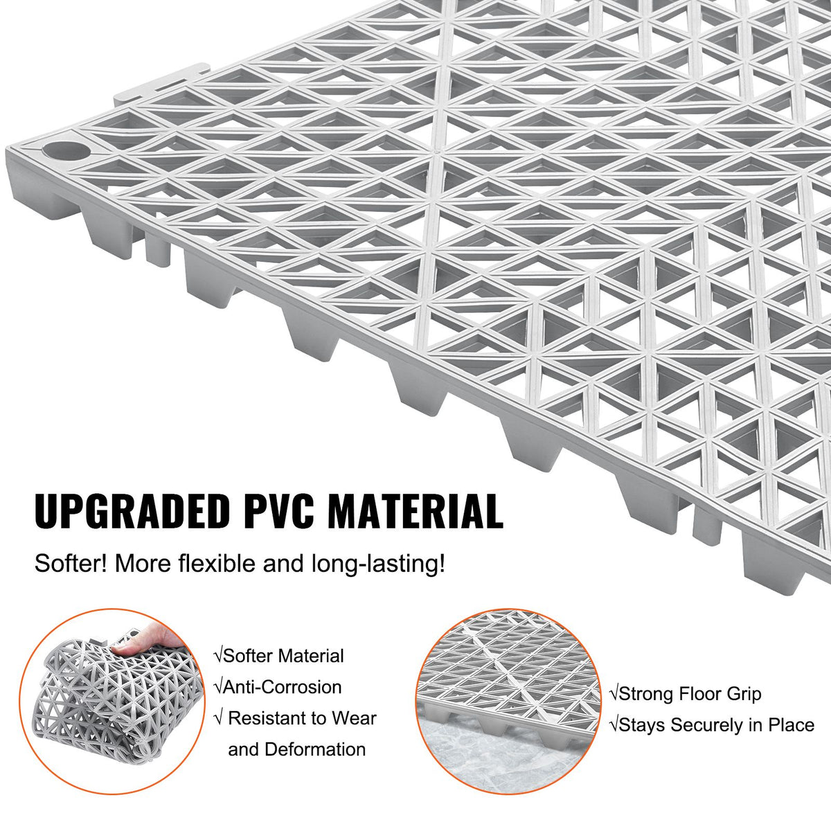 Modular Interlocking Cushion, 55 Pack 30 x 30 cm Splicing Drainage Mats, Soft PVC Interlocking Drainage Floor Tiles, Non-Slip Drainage Holes for Restroom, Bathroom, Kitchen, Pool, Wet Area, Gray
