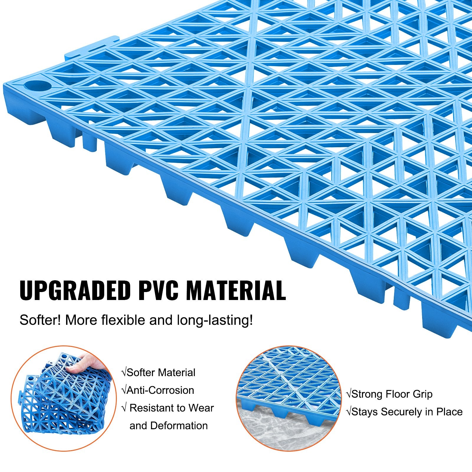 Automotive Repair & Speciality Tools: VEVOR Modular Interlocking Cushion, 55 Pack 30 x 30 cm Splicing Drainage Mats, Soft PVC Interlocking Drainage Floor Tiles, Non-Slip Drainage Holes for Restroom, Bathroom, Kitchen, Pool, Wet Area, Blue