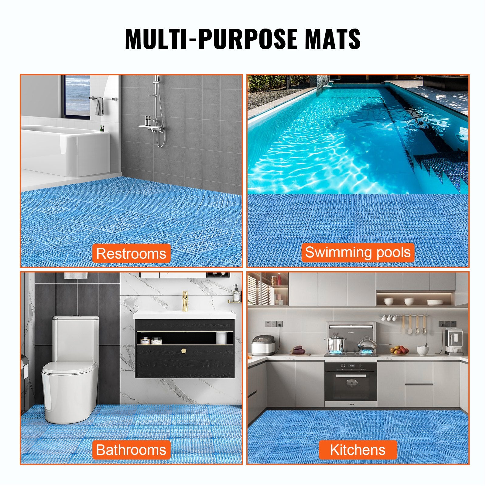 Automotive Repair & Speciality Tools: VEVOR Modular Interlocking Cushion, 55 Pack 30 x 30 cm Splicing Drainage Mats, Soft PVC Interlocking Drainage Floor Tiles, Non-Slip Drainage Holes for Restroom, Bathroom, Kitchen, Pool, Wet Area, Blue