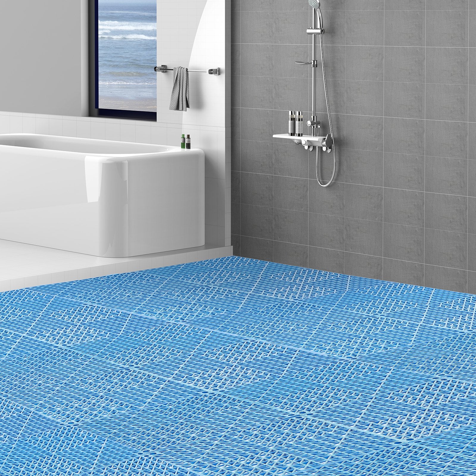 Automotive Repair & Speciality Tools: VEVOR Modular Interlocking Cushion, 55 Pack 30 x 30 cm Splicing Drainage Mats, Soft PVC Interlocking Drainage Floor Tiles, Non-Slip Drainage Holes for Restroom, Bathroom, Kitchen, Pool, Wet Area, Blue