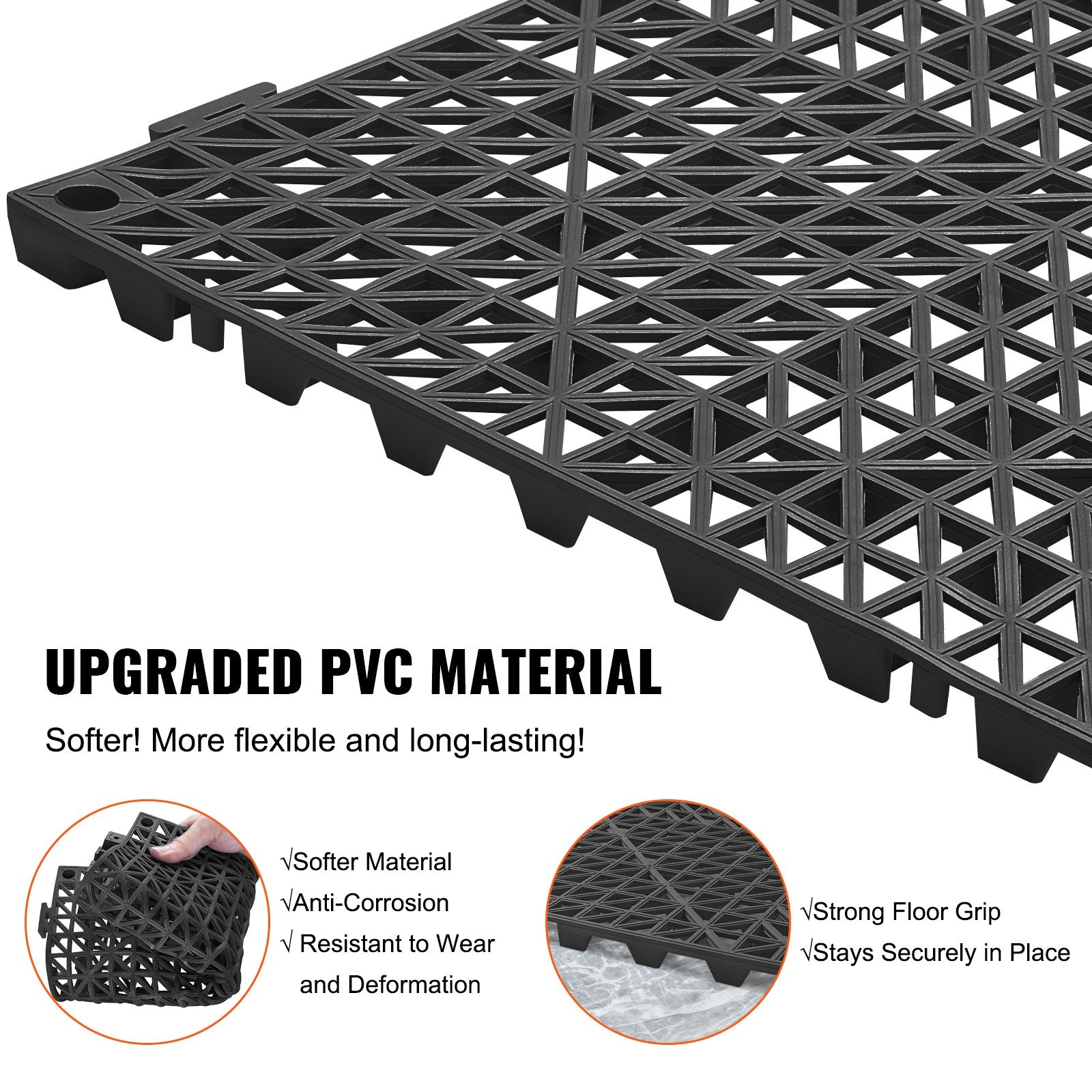Automotive Repair & Speciality Tools: VEVOR Modular Interlocking Cushion, 12 Pack 30 x 30 cm Splicing Drainage Mats, PVC Interlocking Drainage Floor Tiles, Non-Slip Drainage Holes for Restroom, Bathroom, Kitchen, Pool, Wet Area, Black