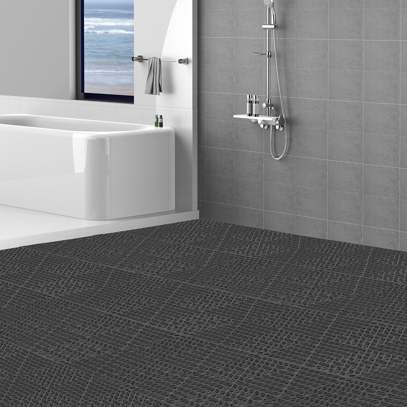 Automotive Repair & Speciality Tools: VEVOR Modular Interlocking Cushion, 12 Pack 30 x 30 cm Splicing Drainage Mats, PVC Interlocking Drainage Floor Tiles, Non-Slip Drainage Holes for Restroom, Bathroom, Kitchen, Pool, Wet Area, Black
