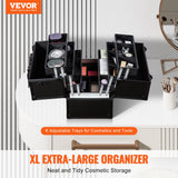 Makeup Organisation & Storage: VEVOR Makeup Train Case 370MM Large Portable Cosmetic Case, 6 Tier Trays Professional Makeup Storage Organizer Box Make Up Carrier with Handle And Strap Travel Case for Women and Girls - Black
