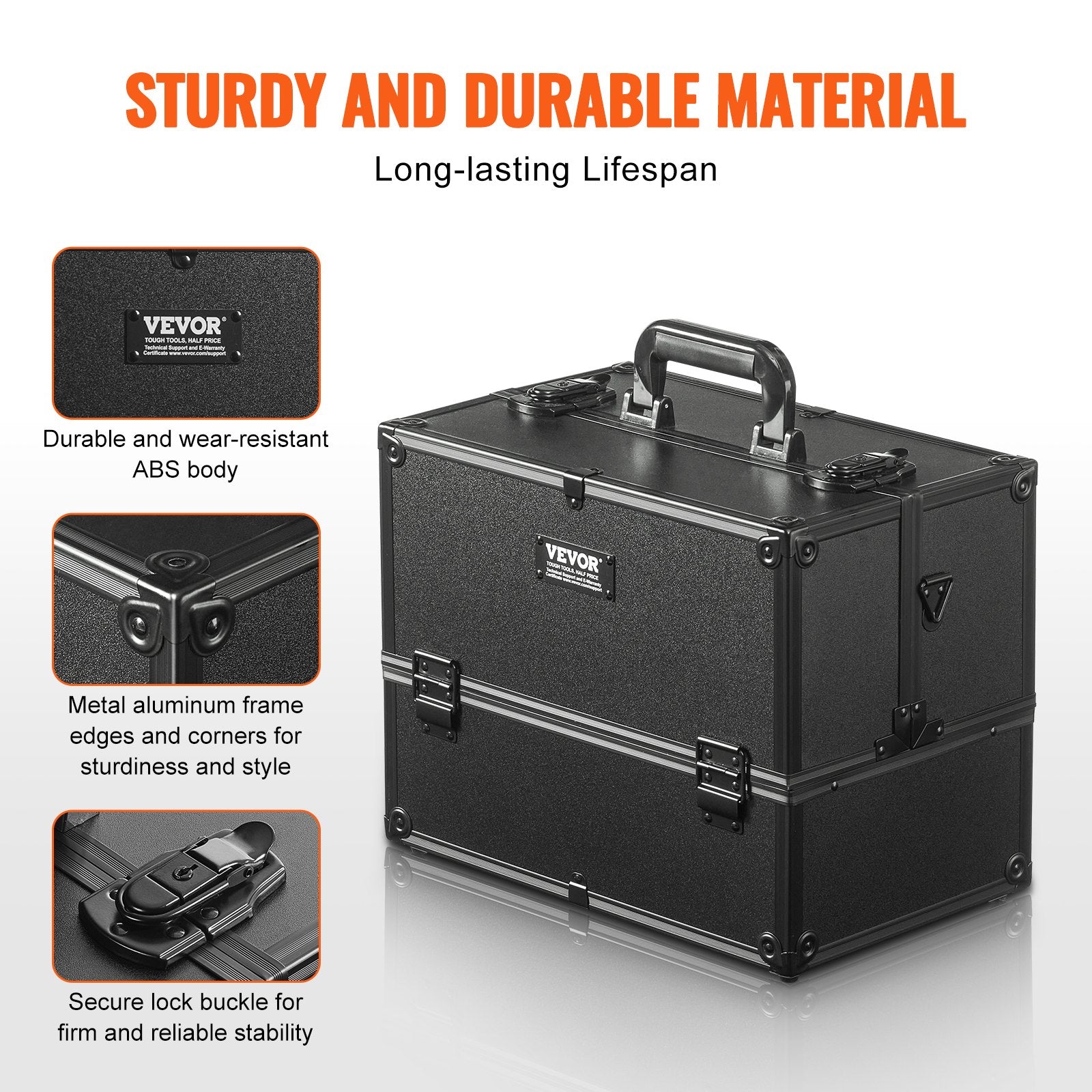 Makeup Organisation & Storage: VEVOR Makeup Train Case 370MM Large Portable Cosmetic Case, 6 Tier Trays Professional Makeup Storage Organizer Box Make Up Carrier with Handle And Strap Travel Case for Women and Girls - Black