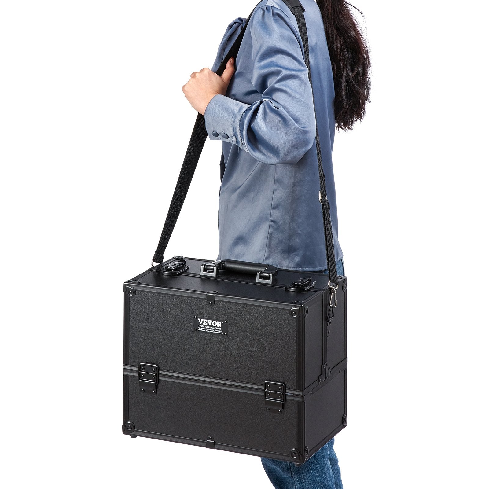 Makeup Organisation & Storage: VEVOR Makeup Train Case 370MM Large Portable Cosmetic Case, 6 Tier Trays Professional Makeup Storage Organizer Box Make Up Carrier with Handle And Strap Travel Case for Women and Girls - Black