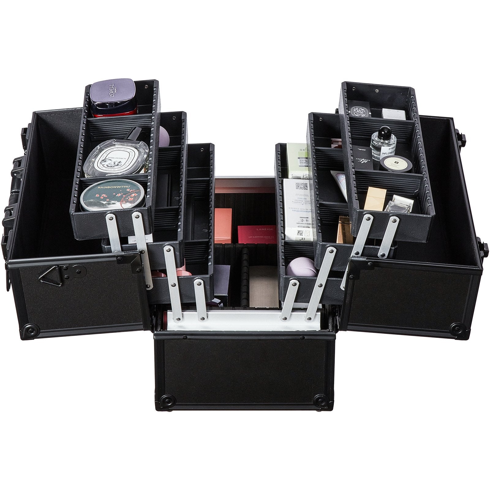 Makeup Organisation & Storage: VEVOR Makeup Train Case 370MM Large Portable Cosmetic Case, 6 Tier Trays Professional Makeup Storage Organizer Box Make Up Carrier with Handle And Strap Travel Case for Women and Girls - Black