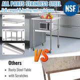 Kitchen Sinks: VEVOR Stainless Steel Prep Table, 61 x 61 x 91.4 cm, 600lbs Load Capacity Heavy Duty Metal Worktable with Adjustable Undershelf & Universal Wheels, Commercial Workstation for Kitchen Garage Backyard