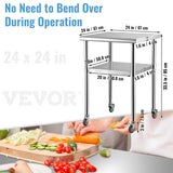 Kitchen Sinks: VEVOR Stainless Steel Prep Table, 61 x 61 x 91.4 cm, 600lbs Load Capacity Heavy Duty Metal Worktable with Adjustable Undershelf & Universal Wheels, Commercial Workstation for Kitchen Garage Backyard