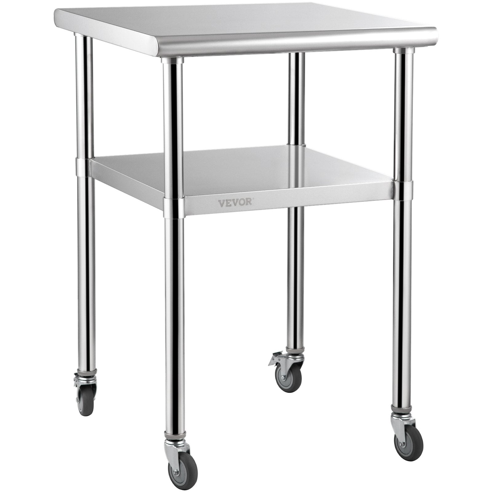 Kitchen Sinks: VEVOR Stainless Steel Prep Table, 61 x 61 x 91.4 cm, 600lbs Load Capacity Heavy Duty Metal Worktable with Adjustable Undershelf & Universal Wheels, Commercial Workstation for Kitchen Garage Backyard