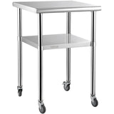 Kitchen Sinks: VEVOR Stainless Steel Prep Table, 61 x 61 x 91.4 cm, 600lbs Load Capacity Heavy Duty Metal Worktable with Adjustable Undershelf & Universal Wheels, Commercial Workstation for Kitchen Garage Backyard