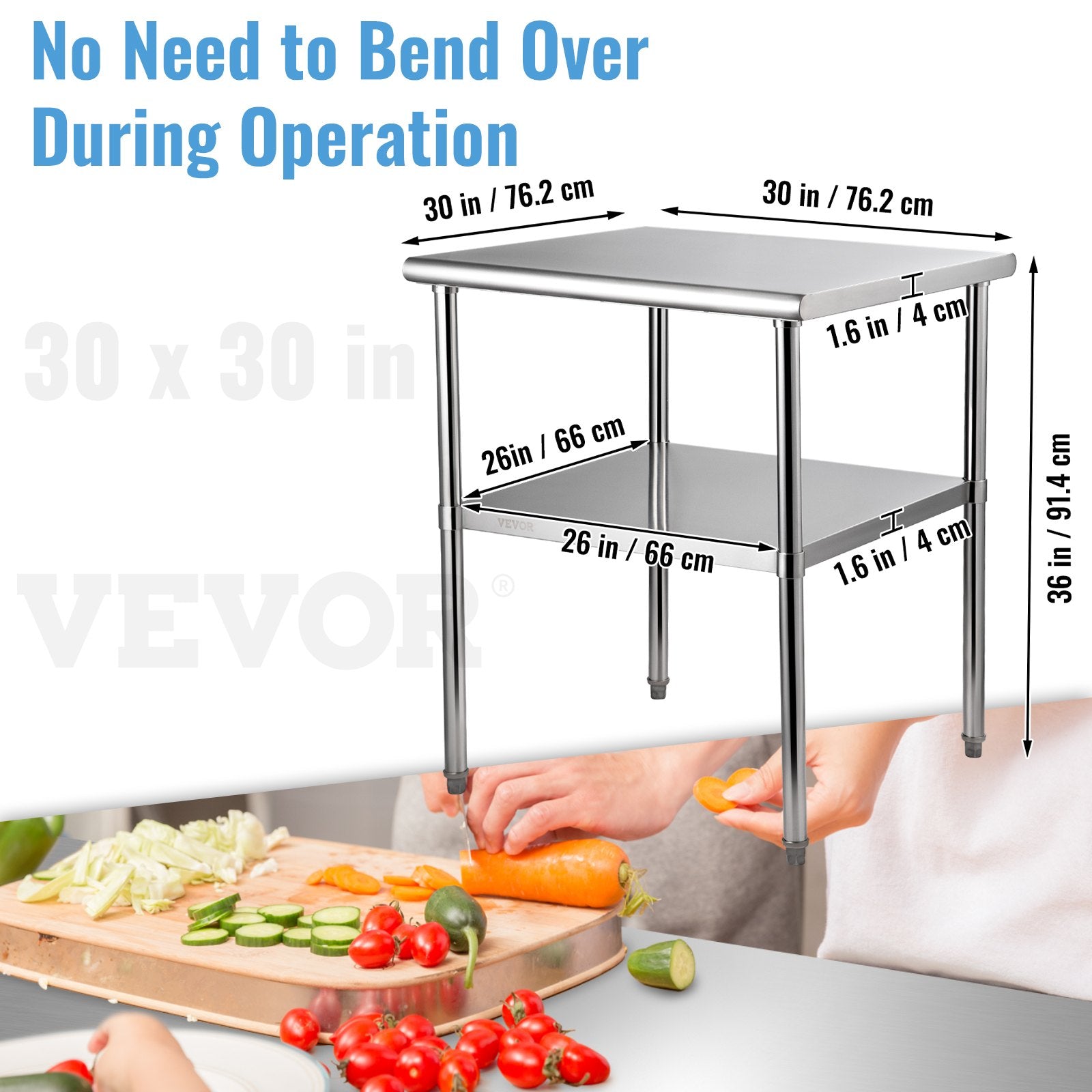 Food Warmers & Chafing Dishes: VEVOR Stainless Steel Work Prep Table Commercial Food Prep Table 30x30x36in