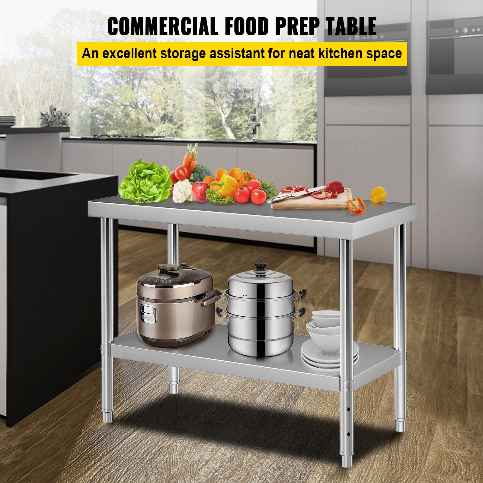 Audio Accessories: VEVOR Stainless Steel Prep Table, 122 x 46 x 86 cm, 250kg Load Capacity Heavy Duty Metal Worktable with Adjustable Undershelf, Commercial Workstation for Kitchen Restaurant Garage Backyard