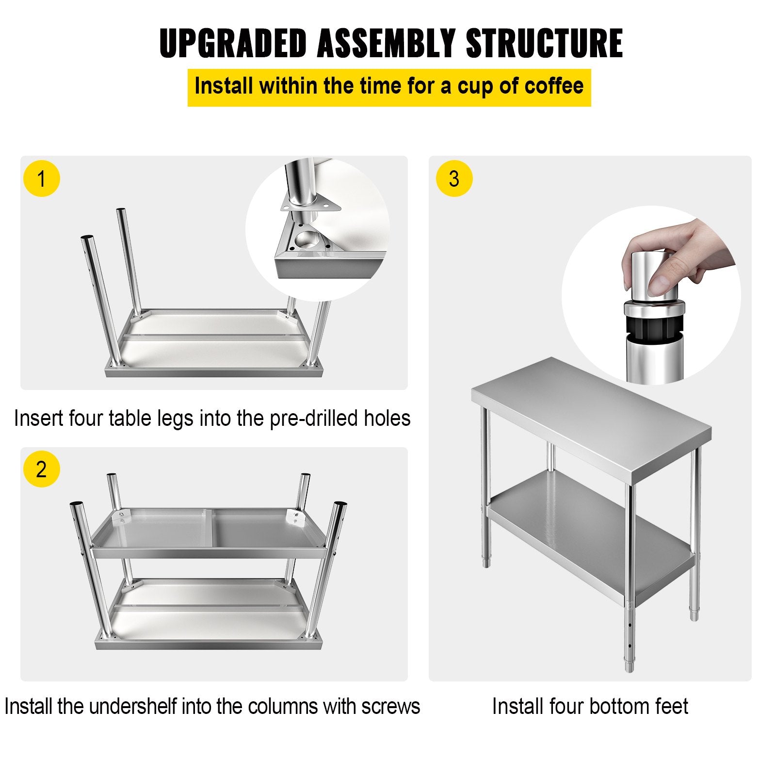 Audio Accessories: VEVOR Stainless Steel Prep Table, 122 x 46 x 86 cm, 250kg Load Capacity Heavy Duty Metal Worktable with Adjustable Undershelf, Commercial Workstation for Kitchen Restaurant Garage Backyard