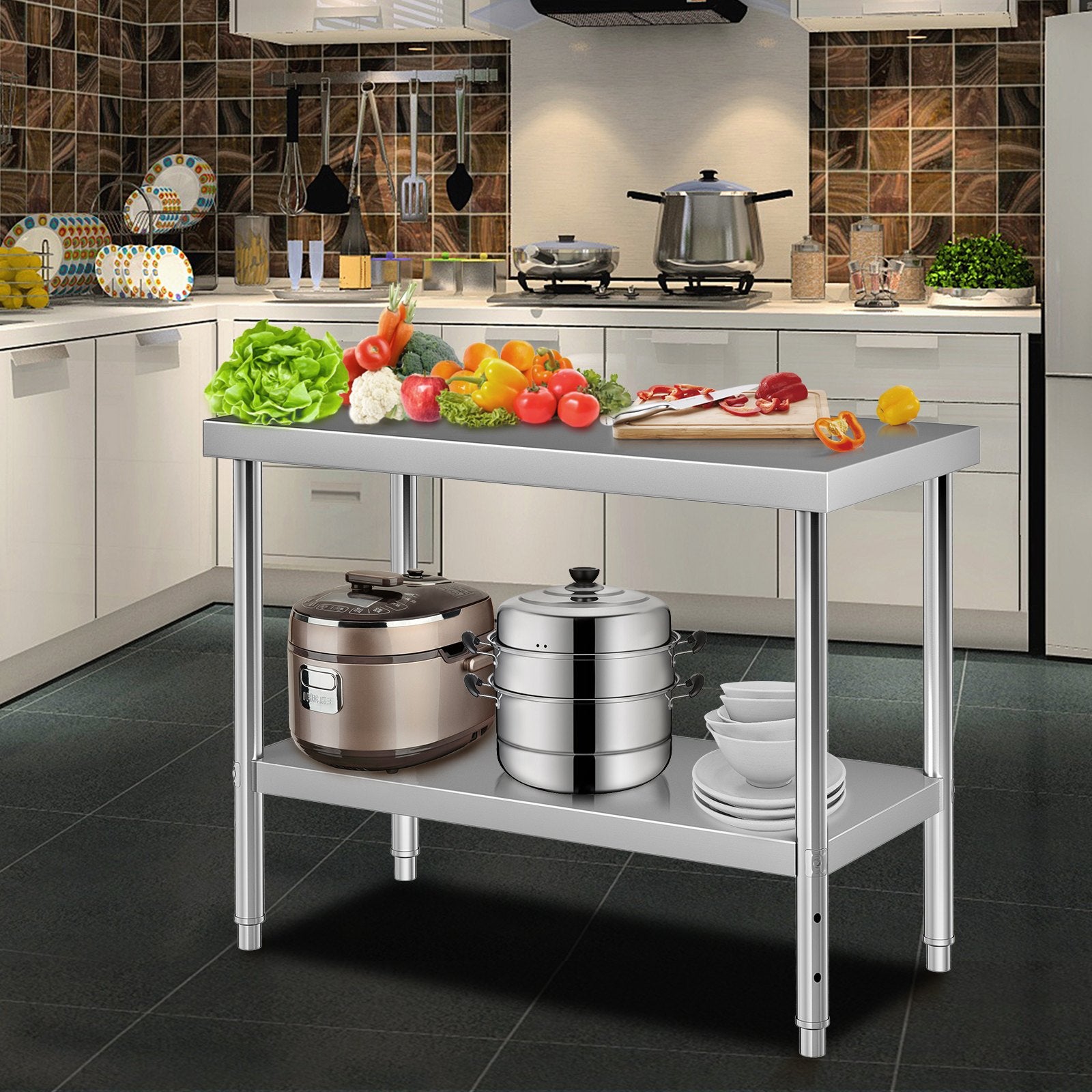 Audio Accessories: VEVOR Stainless Steel Prep Table, 122 x 46 x 86 cm, 250kg Load Capacity Heavy Duty Metal Worktable with Adjustable Undershelf, Commercial Workstation for Kitchen Restaurant Garage Backyard