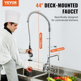 Audio Players & Recorders: VEVOR Commercial Faucet with Pre-Rinse Sprayer, 44" Height, 8" Center, 12" Swing Spout, Deck Mount Kitchen Sink Faucet, Brass Constructed Device with Pull Down Spray, for 1/2/3 Compartment Sink