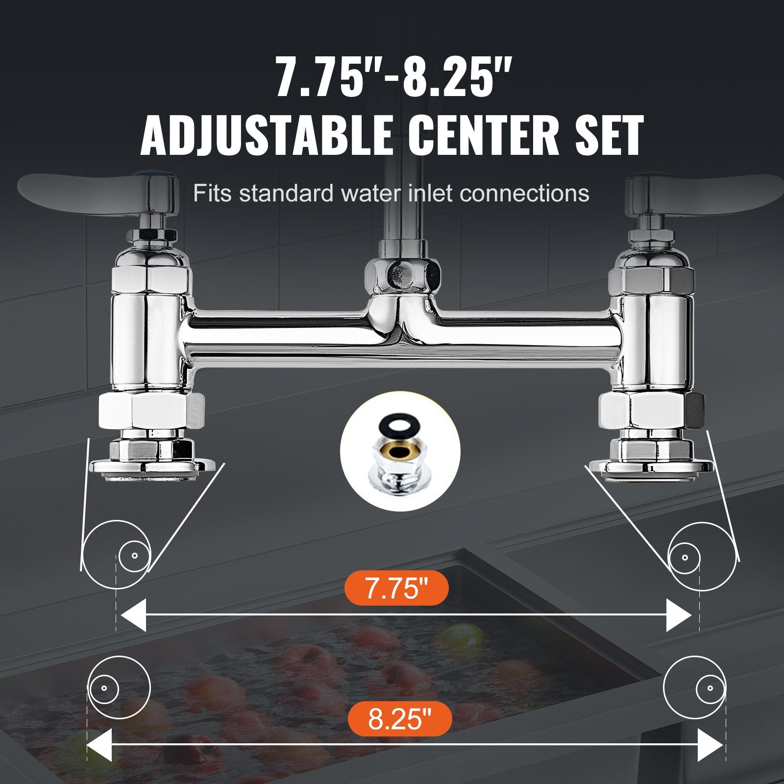 Audio Players & Recorders: VEVOR Commercial Faucet with Pre-Rinse Sprayer, 44" Height, 8" Center, 12" Swing Spout, Deck Mount Kitchen Sink Faucet, Brass Constructed Device with Pull Down Spray, for 1/2/3 Compartment Sink