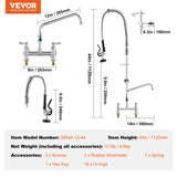 Audio Players & Recorders: VEVOR Commercial Faucet with Pre-Rinse Sprayer, 44" Height, 8" Center, 12" Swing Spout, Deck Mount Kitchen Sink Faucet, Brass Constructed Device with Pull Down Spray, for 1/2/3 Compartment Sink