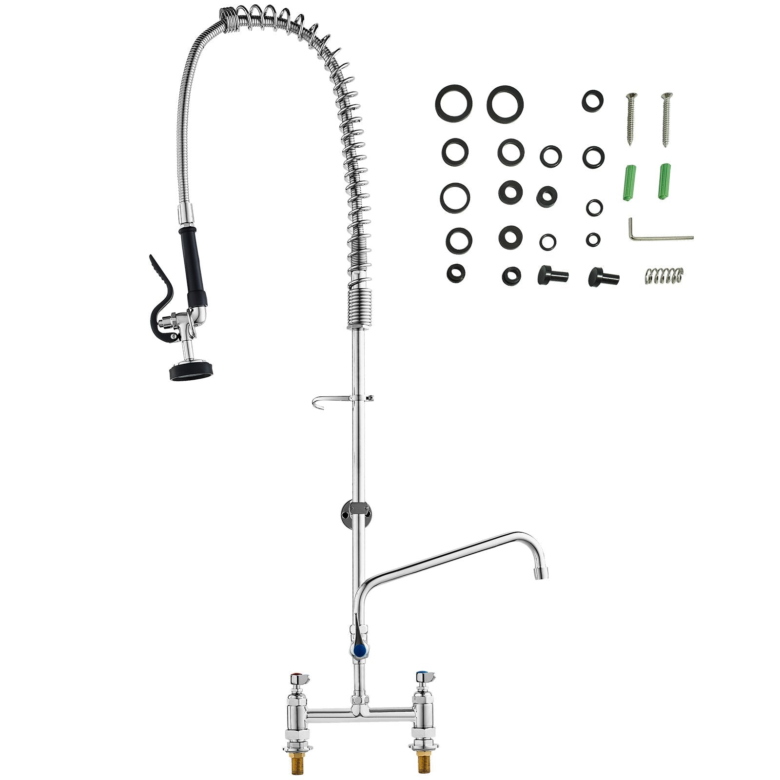 Audio Players & Recorders: VEVOR Commercial Faucet with Pre-Rinse Sprayer, 44" Height, 8" Center, 12" Swing Spout, Deck Mount Kitchen Sink Faucet, Brass Constructed Device with Pull Down Spray, for 1/2/3 Compartment Sink