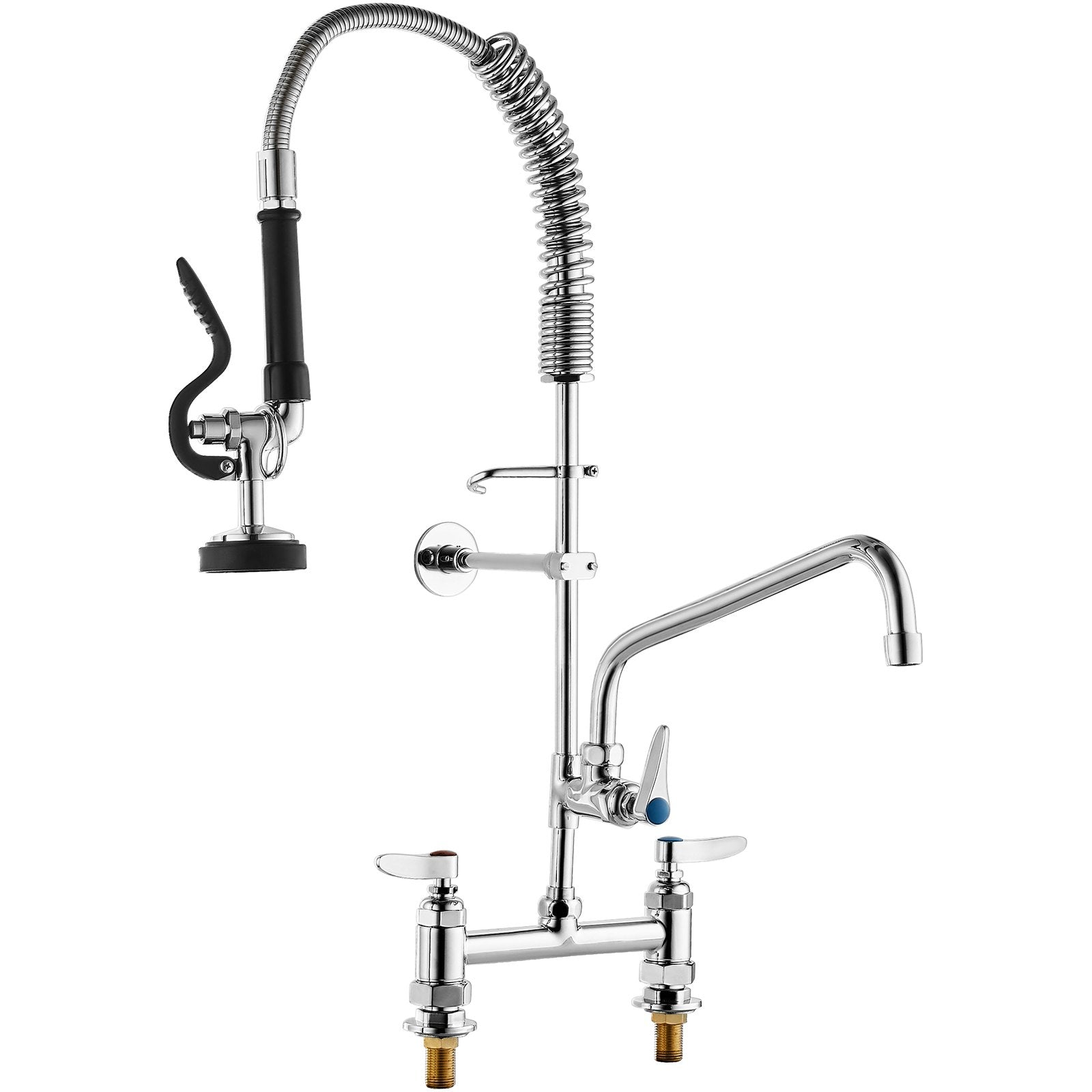 Kitchen & Bathroom DIY: VEVOR Commercial Faucet with Pre-Rinse Sprayer, 26" Height, 8" Center, 12" Swing Spout, Deck Mount Kitchen Sink Faucet, Brass Constructed Device with Pull Down Spray, for 1/2/3 Compartment Sink