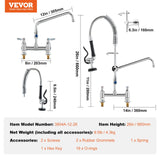 Kitchen & Bathroom DIY: VEVOR Commercial Faucet with Pre-Rinse Sprayer, 26" Height, 8" Center, 12" Swing Spout, Deck Mount Kitchen Sink Faucet, Brass Constructed Device with Pull Down Spray, for 1/2/3 Compartment Sink