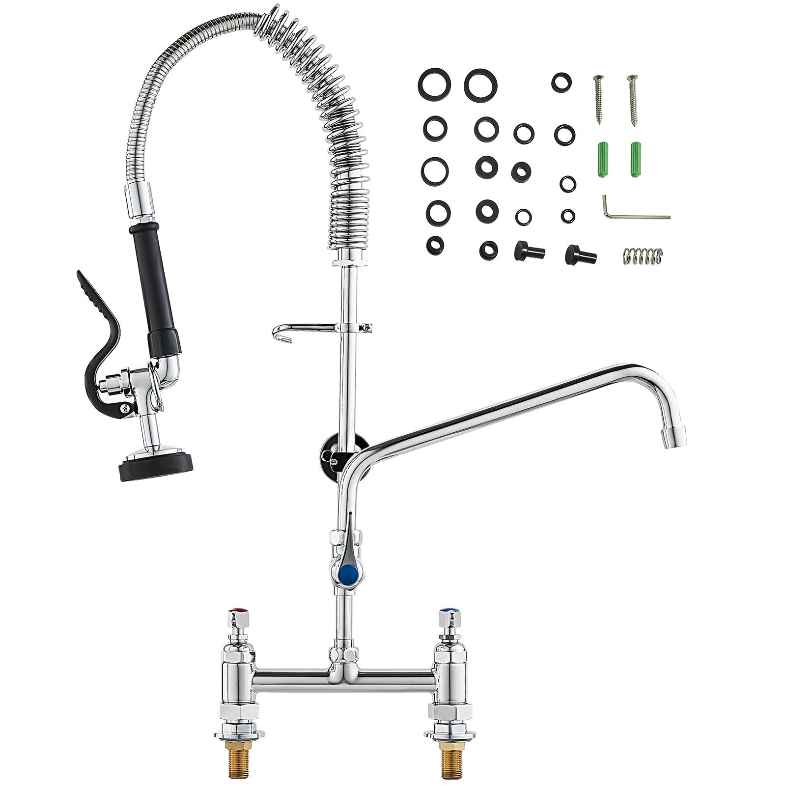 Kitchen & Bathroom DIY: VEVOR Commercial Faucet with Pre-Rinse Sprayer, 26" Height, 8" Center, 12" Swing Spout, Deck Mount Kitchen Sink Faucet, Brass Constructed Device with Pull Down Spray, for 1/2/3 Compartment Sink
