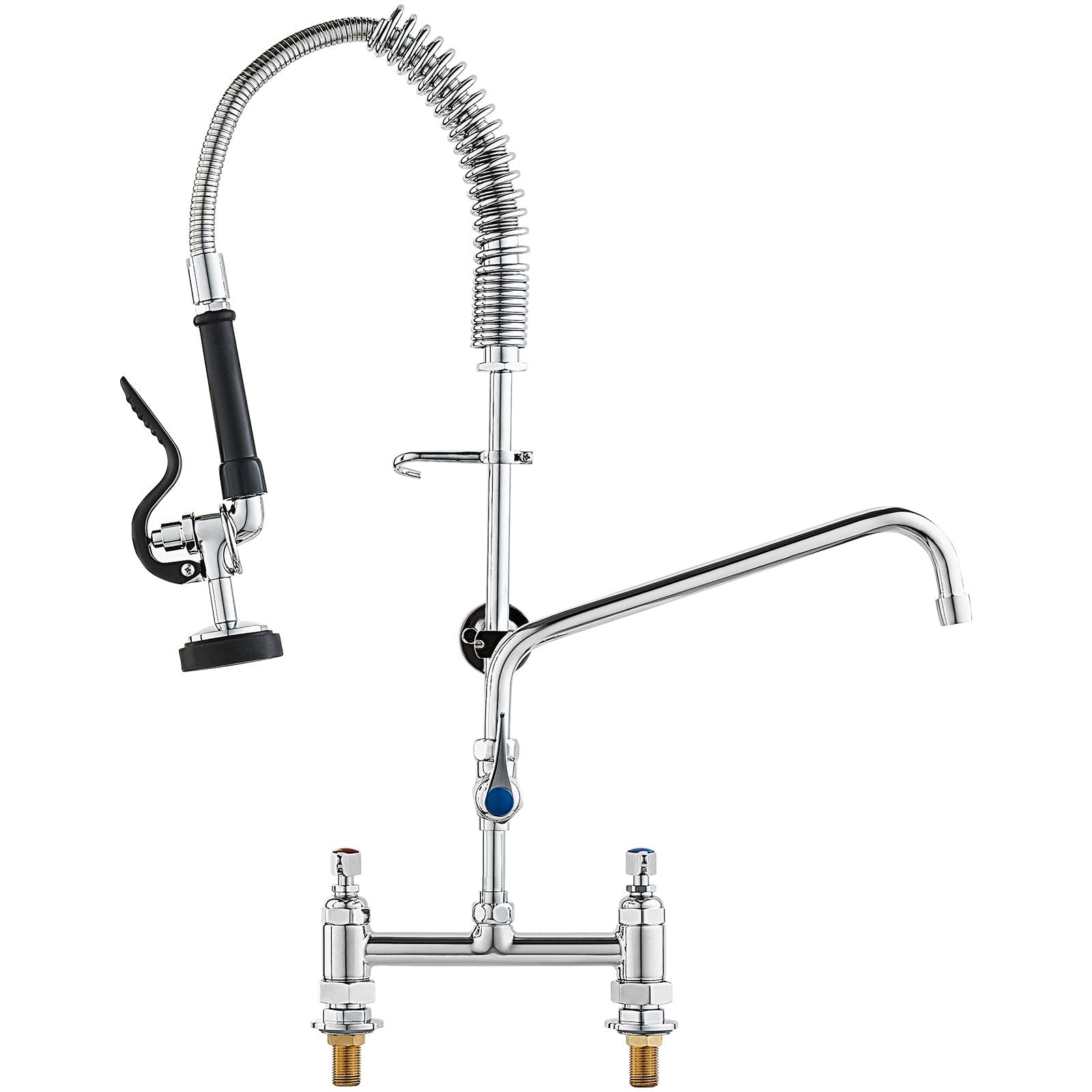 Kitchen & Bathroom DIY: VEVOR Commercial Faucet with Pre-Rinse Sprayer, 26" Height, 8" Center, 12" Swing Spout, Deck Mount Kitchen Sink Faucet, Brass Constructed Device with Pull Down Spray, for 1/2/3 Compartment Sink