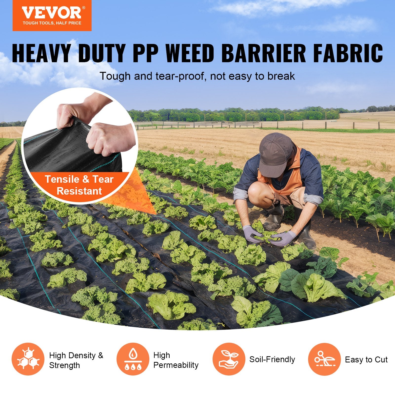 Herbicides: VEVOR 13FTx108FT Premium Heavy Duty Weed Barrier Landscape Fabric, 5OZ Woven Geotextile Fabric Under Gravel, High Permeability for Weed Blocker Weed Mat, Driveway Fabric, Weed Control Garden Cloth