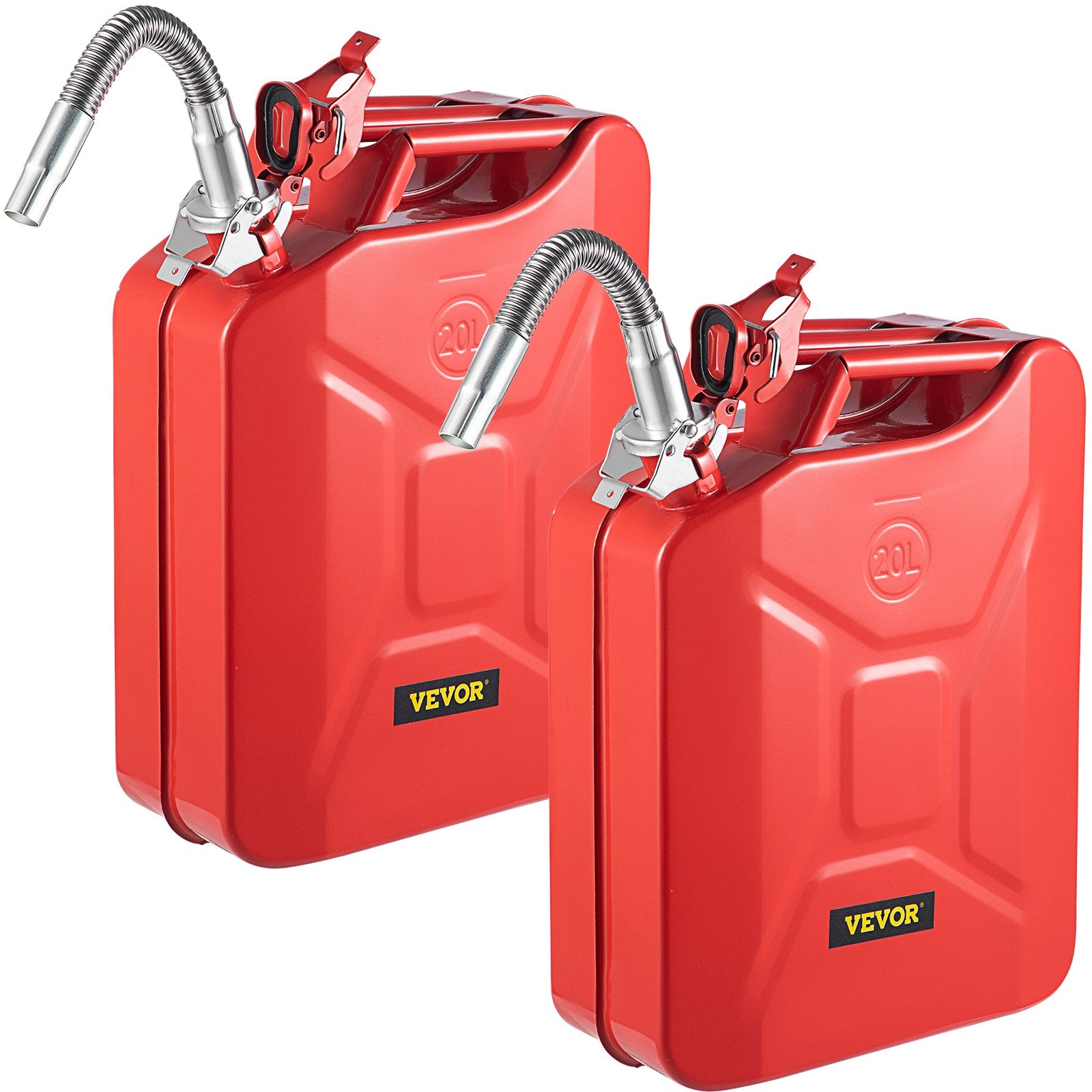 Jerry Fuel Can, 20 L Portable Jerry Gas Can with Flexible Spout System, Rustproof ＆ Heat-resistant Steel Fuel Tank for Cars Trucks Equipment, 2PCS Red