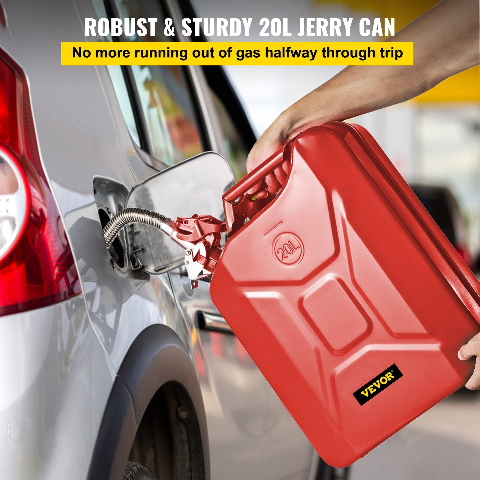Jerry Fuel Can, 20 L Portable Jerry Gas Can with Flexible Spout System, Rustproof ＆ Heat-resistant Steel Fuel Tank for Cars Trucks Equipment, 2PCS Red
