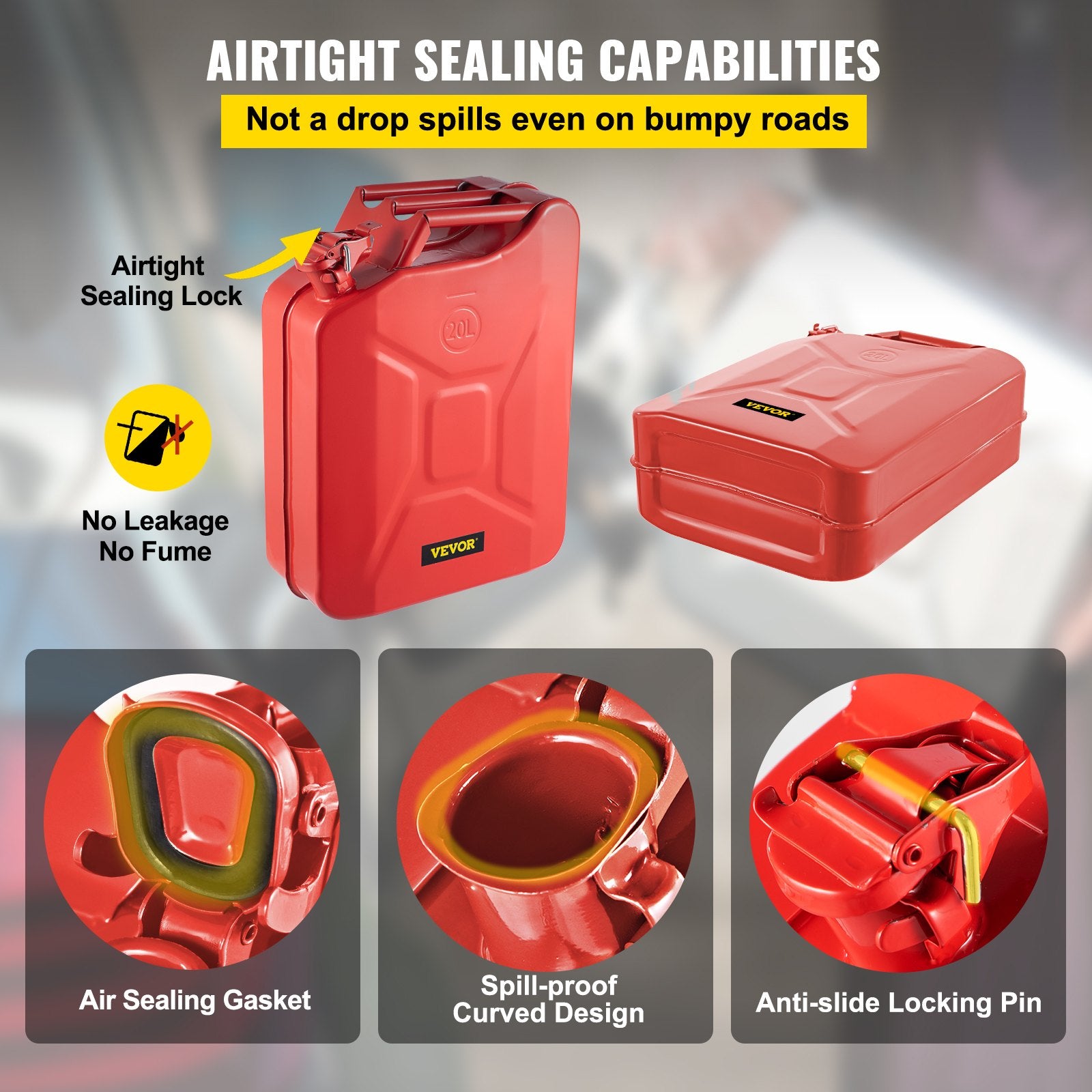 Jerry Fuel Can, 20 L Portable Jerry Gas Can with Flexible Spout System, Rustproof ＆ Heat-resistant Steel Fuel Tank for Cars Trucks Equipment, 2PCS Red