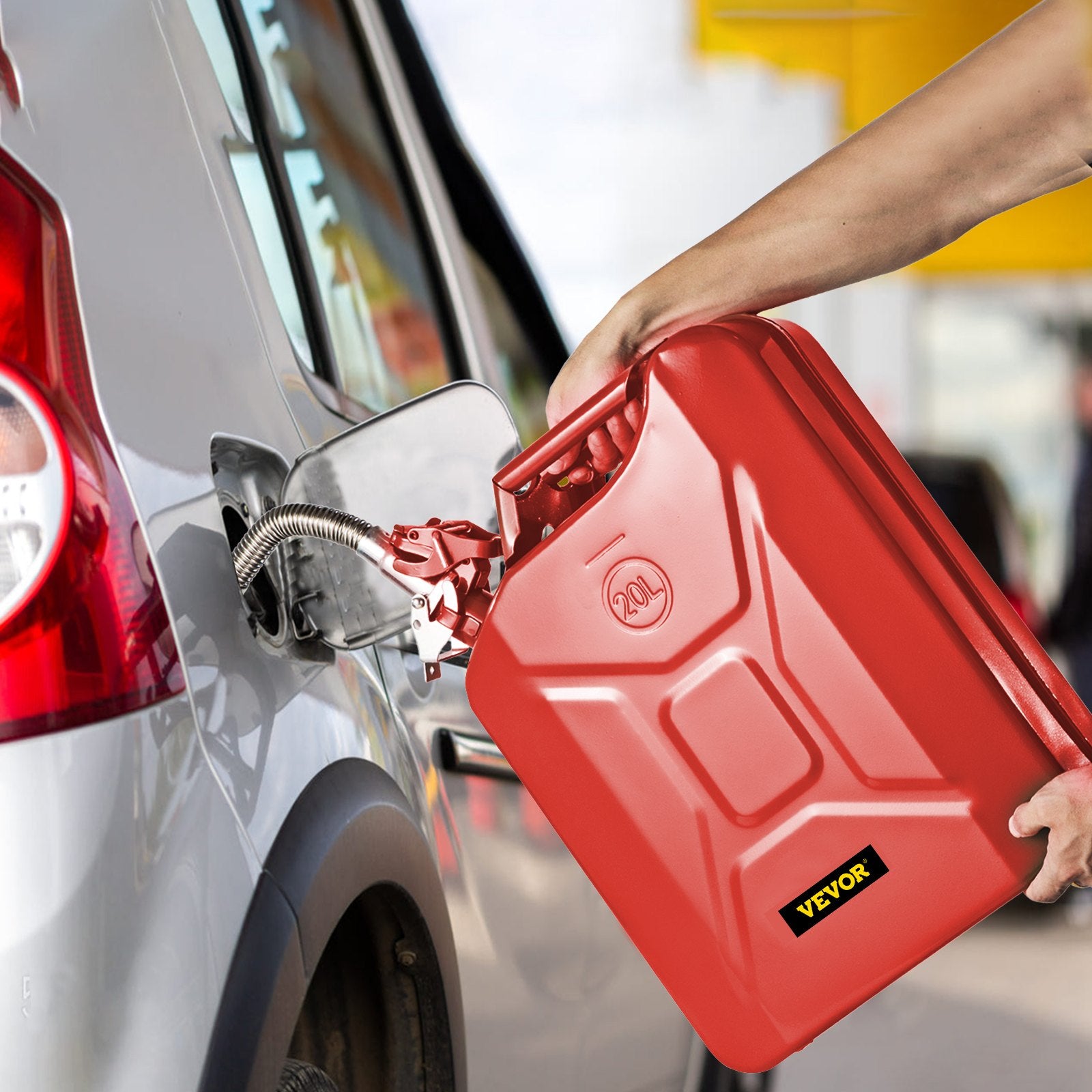 Jerry Fuel Can, 20 L Portable Jerry Gas Can with Flexible Spout System, Rustproof ＆ Heat-resistant Steel Fuel Tank for Cars Trucks Equipment, 2PCS Red
