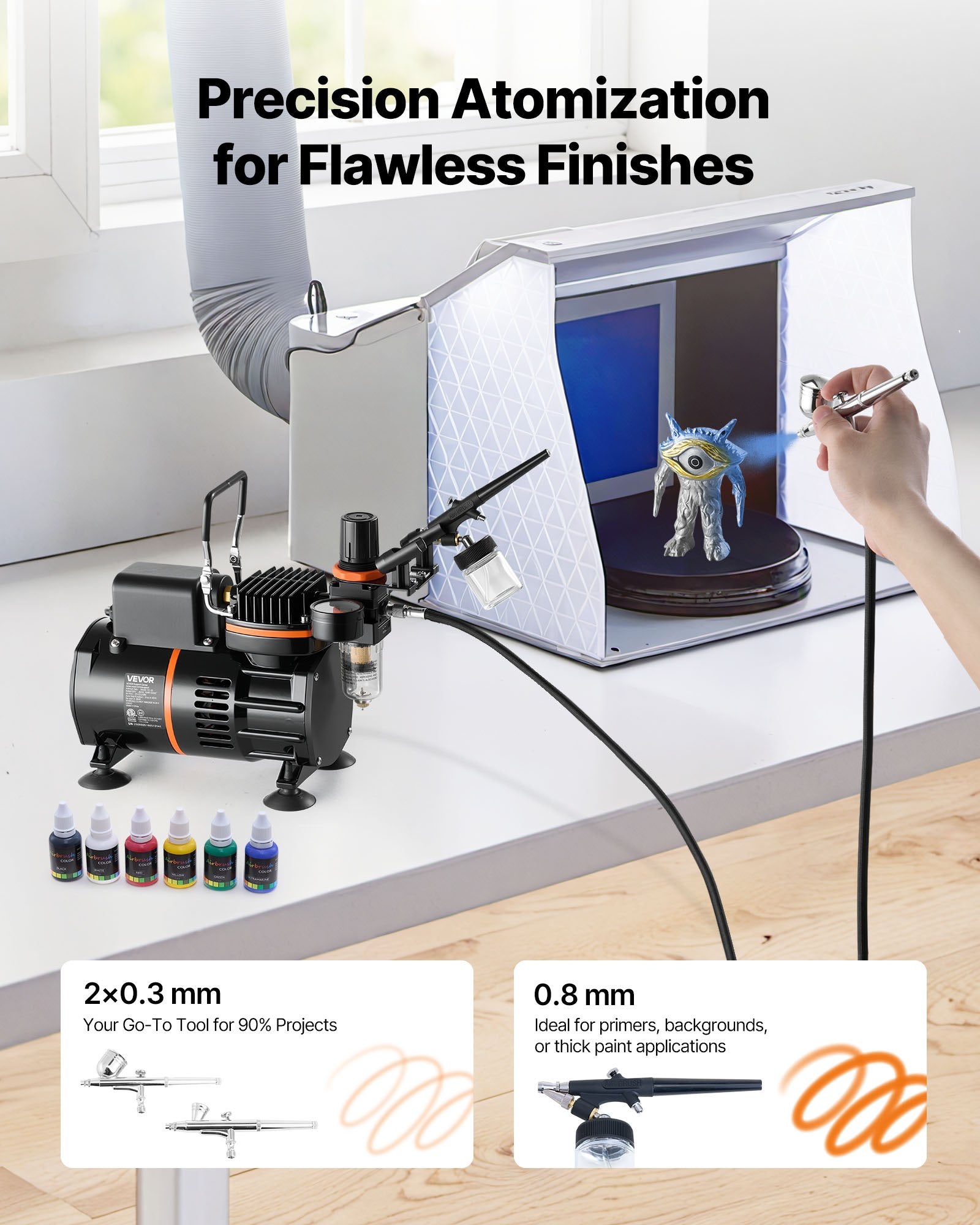 Massage Chairs: VEVOR Airbrush Kit, 1/6 HP, Air Brush Kit with Air Compressor, 3 Dual-Action Professional Airbrushes with 3 Tips, Hose, Acrylic Paint, 2 Fans, Low Noise, for Cake Decorating, Model Painting, Nail Art