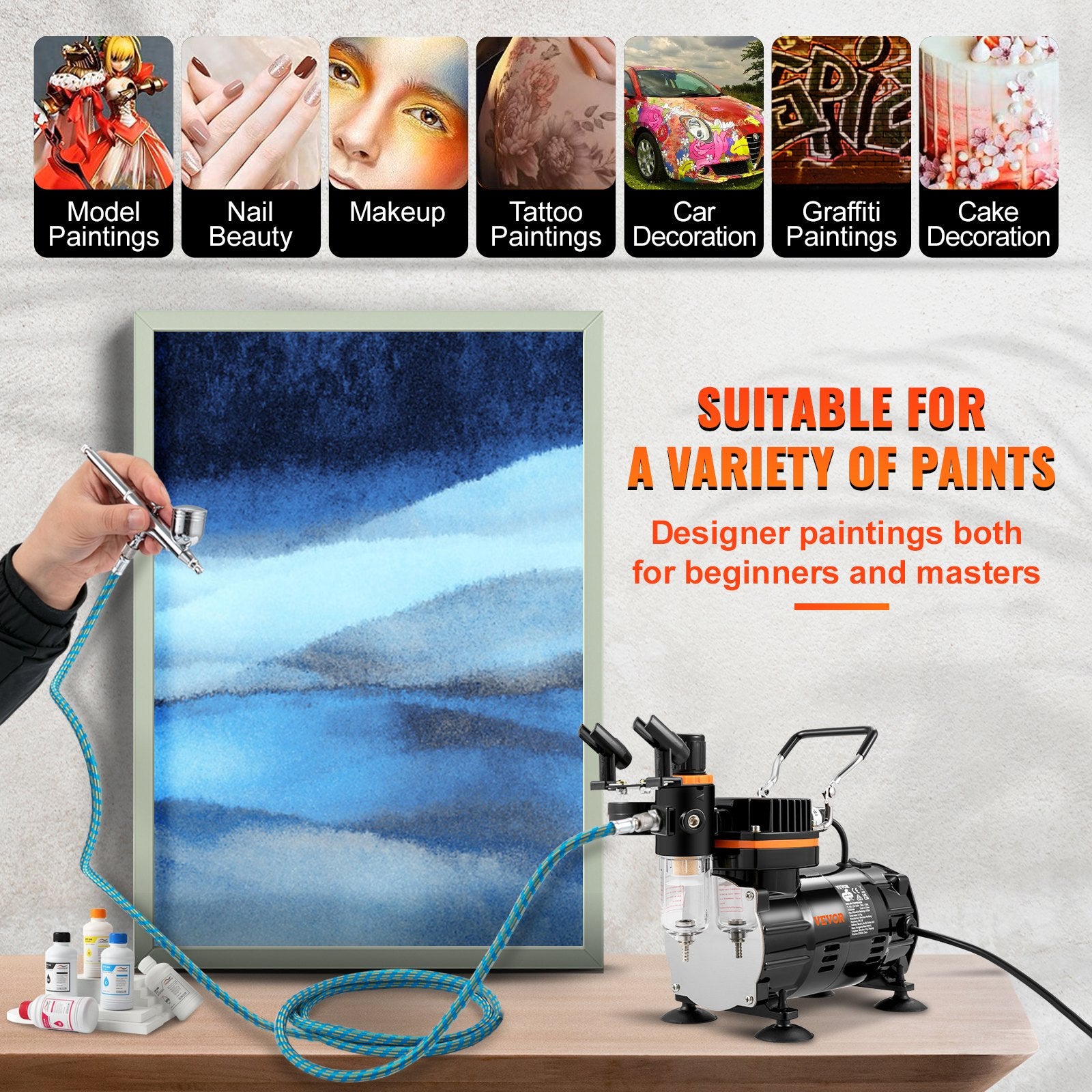 Costumes & Accessories: VEVOR Airbrush Kit Dual-action Airbrush Compressor Art Nail Tattoo Makeup Model