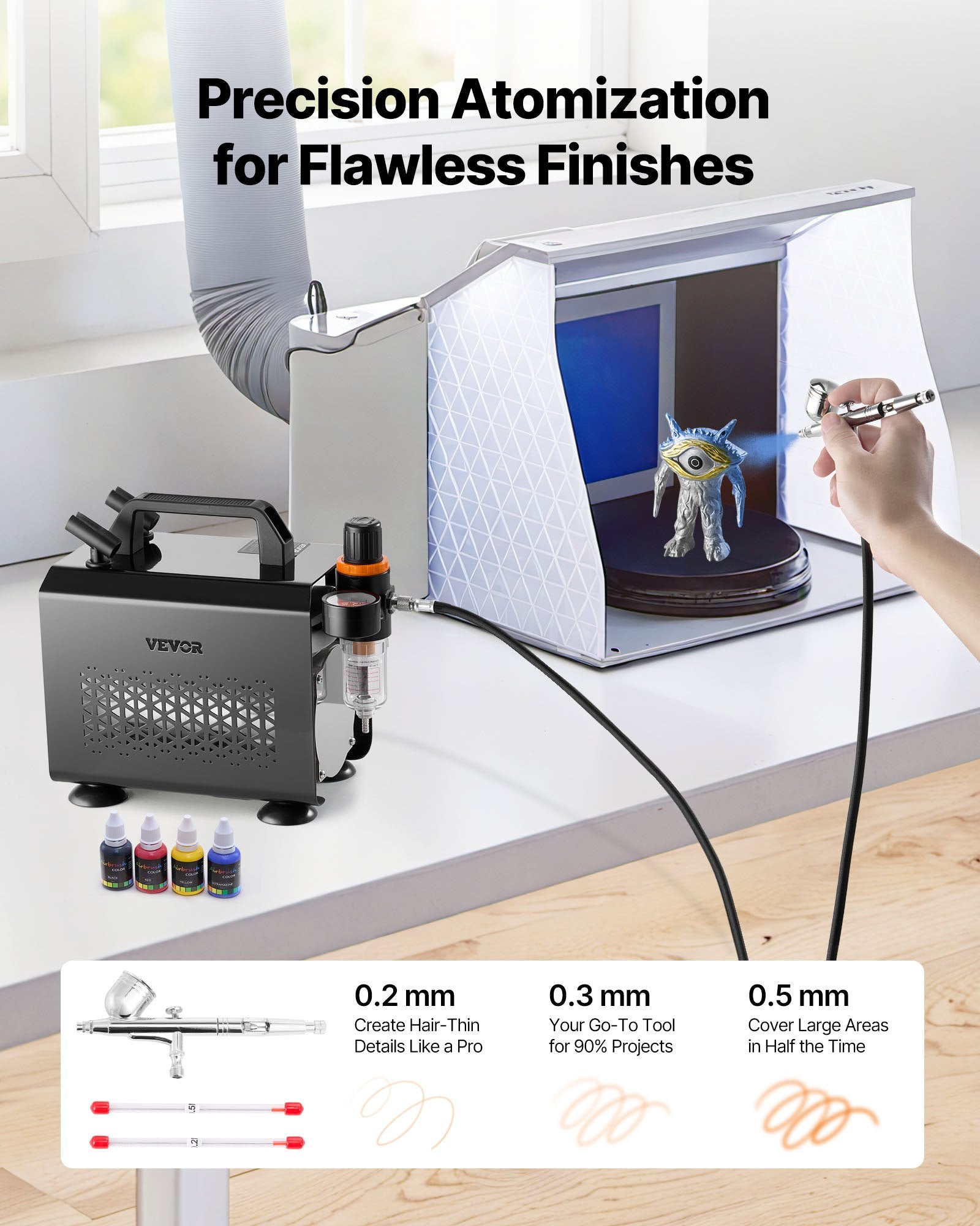 Automotive Cleaning: VEVOR Airbrush Kit Air Brush Kit 1/6 HP Air Compressor 1 Airbrush 3 Tips Paint