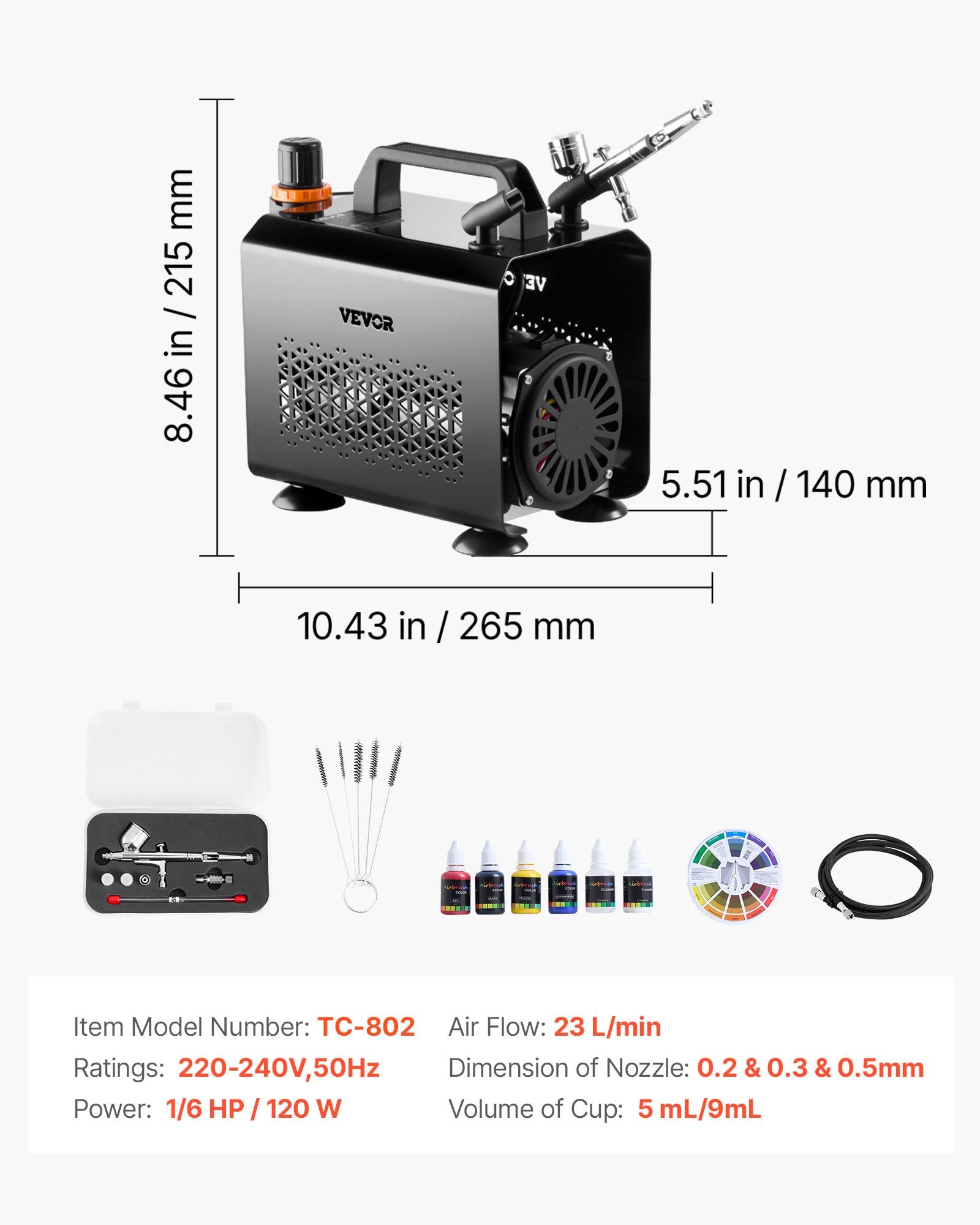 Automotive Cleaning: VEVOR Airbrush Kit Air Brush Kit 1/6 HP Air Compressor 1 Airbrush 3 Tips Paint