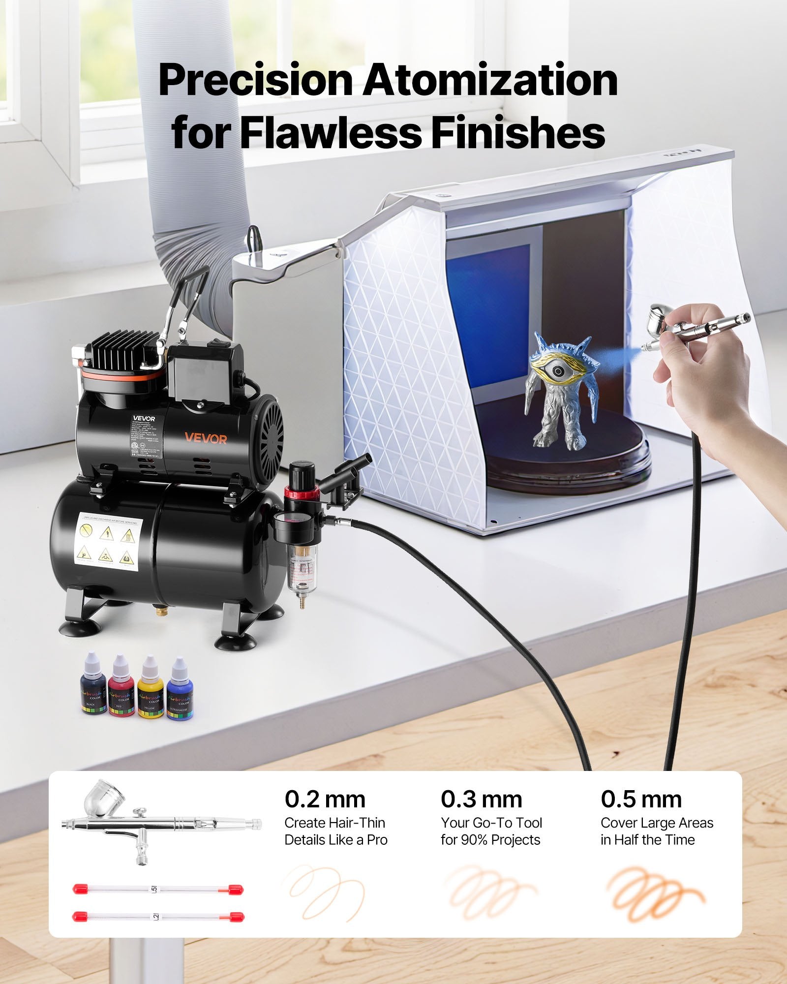 Automotive Cleaning: VEVOR Airbrush Kit Air Brush Kit 1/6 HP Air Compressor Tank 1 Airbrush 3 Tips