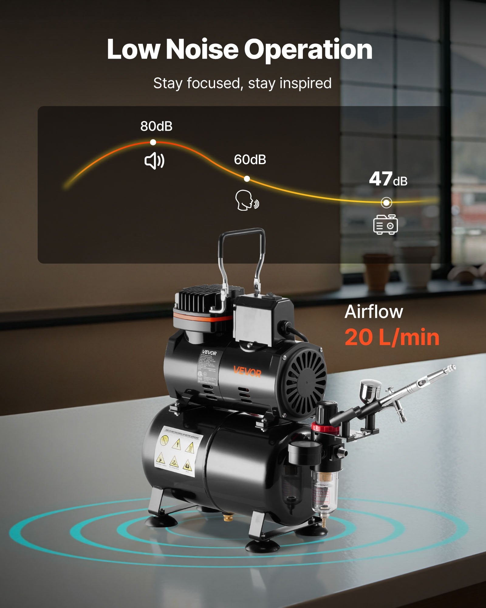 Automotive Cleaning: VEVOR Airbrush Kit Air Brush Kit 1/6 HP Air Compressor Tank 1 Airbrush 3 Tips