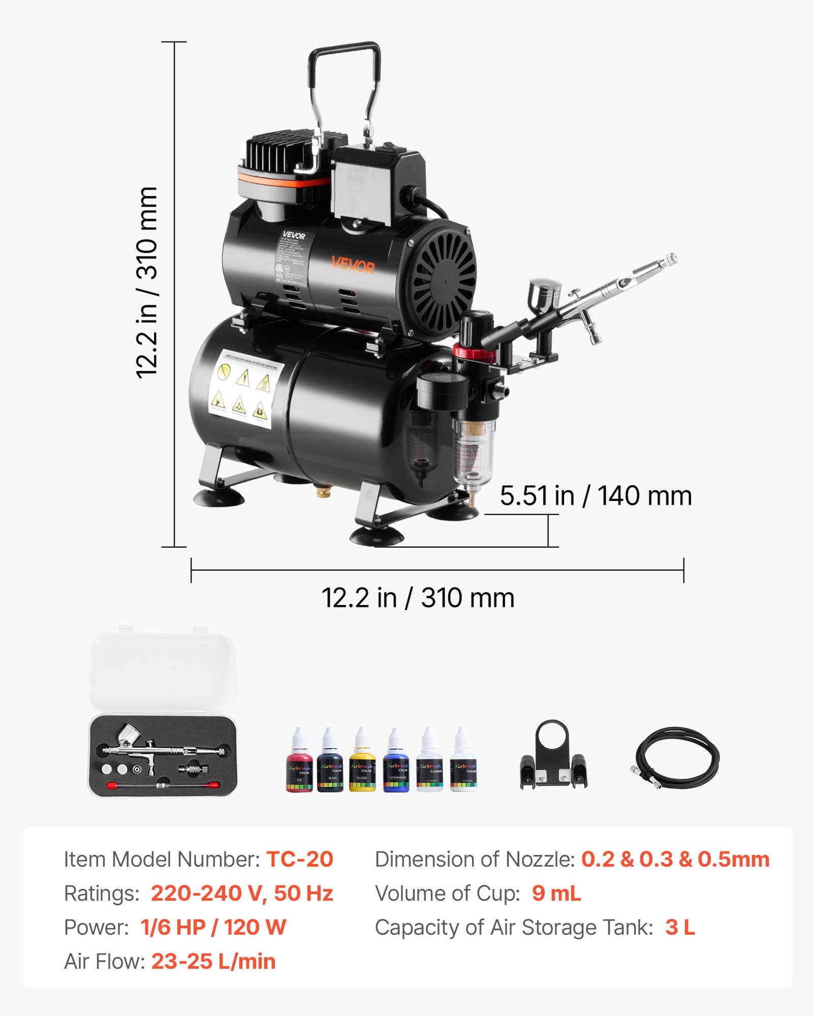 Automotive Cleaning: VEVOR Airbrush Kit Air Brush Kit 1/6 HP Air Compressor Tank 1 Airbrush 3 Tips