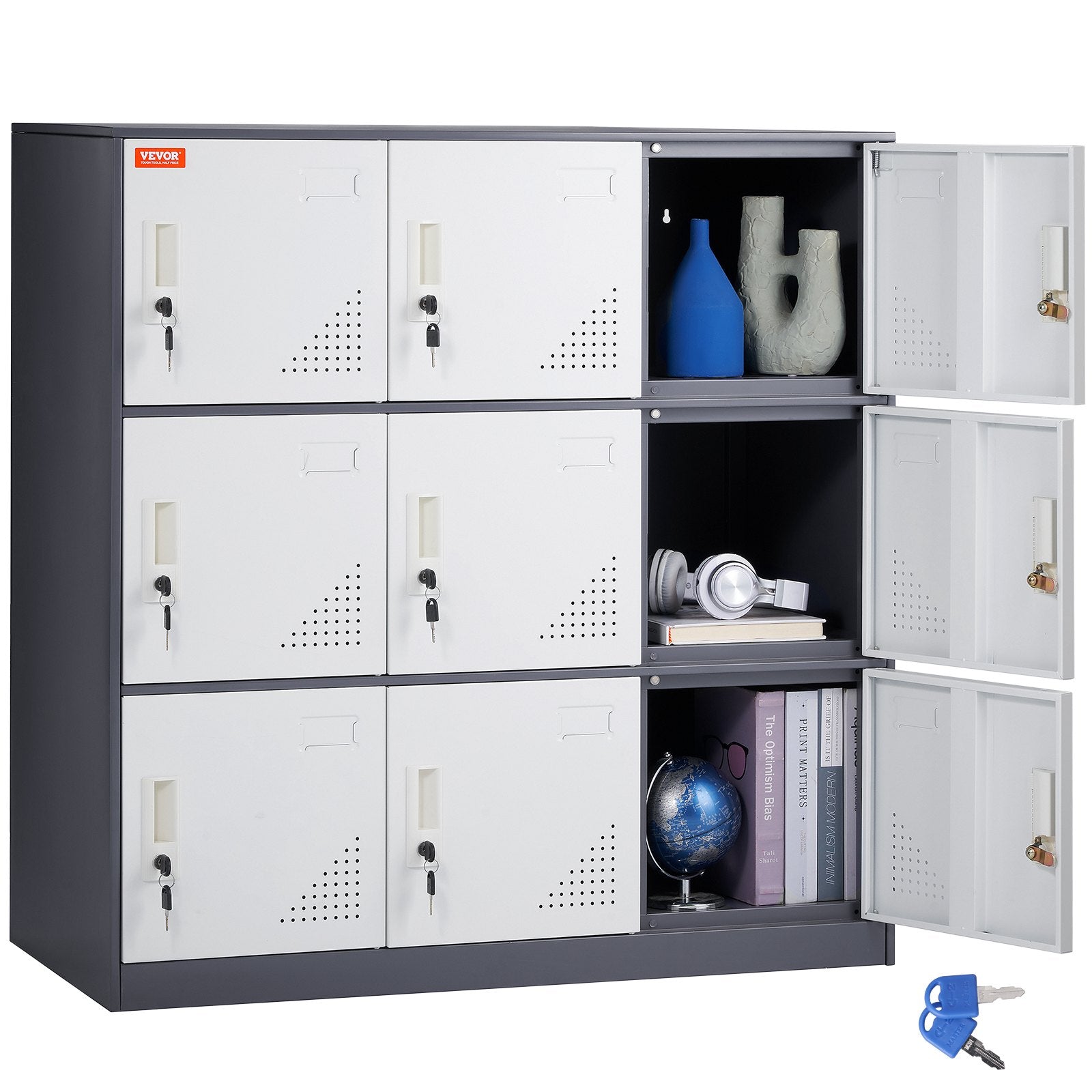 Storage Cabinets & Lockers: VEVOR 9 Doors Metal Storage Cabinet Employees Steel Storage Cabinet Office Gray