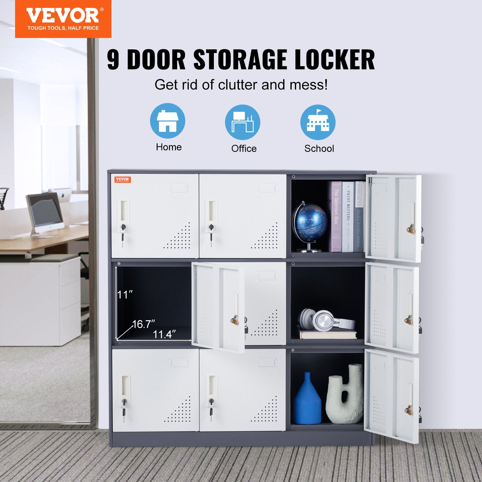 Storage Cabinets & Lockers: VEVOR 9 Doors Metal Storage Cabinet Employees Steel Storage Cabinet Office Gray