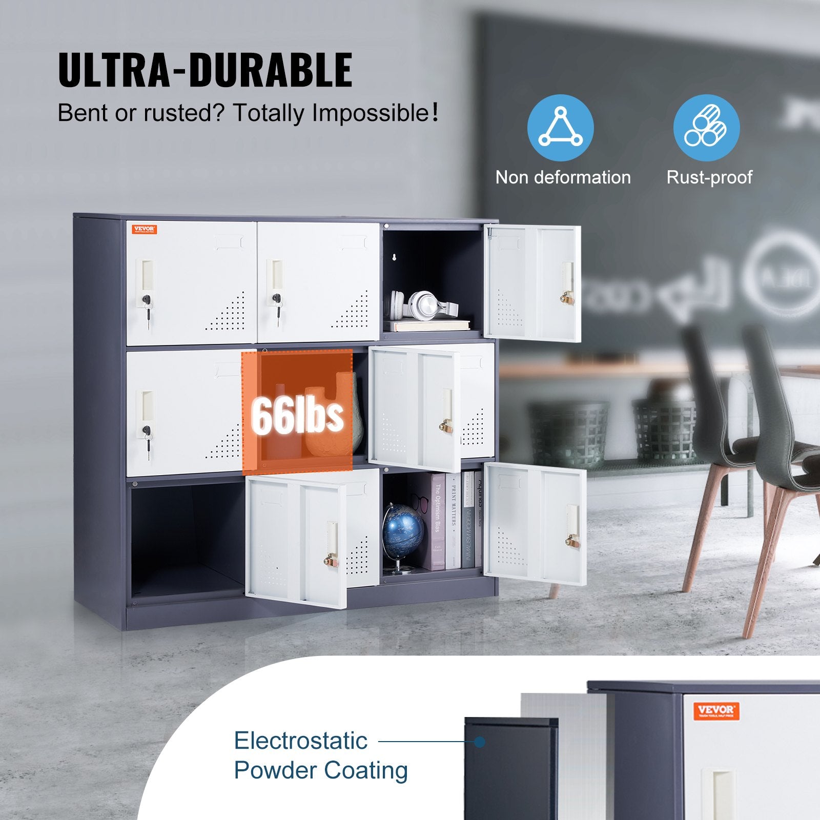 Storage Cabinets & Lockers: VEVOR 9 Doors Metal Storage Cabinet Employees Steel Storage Cabinet Office Gray