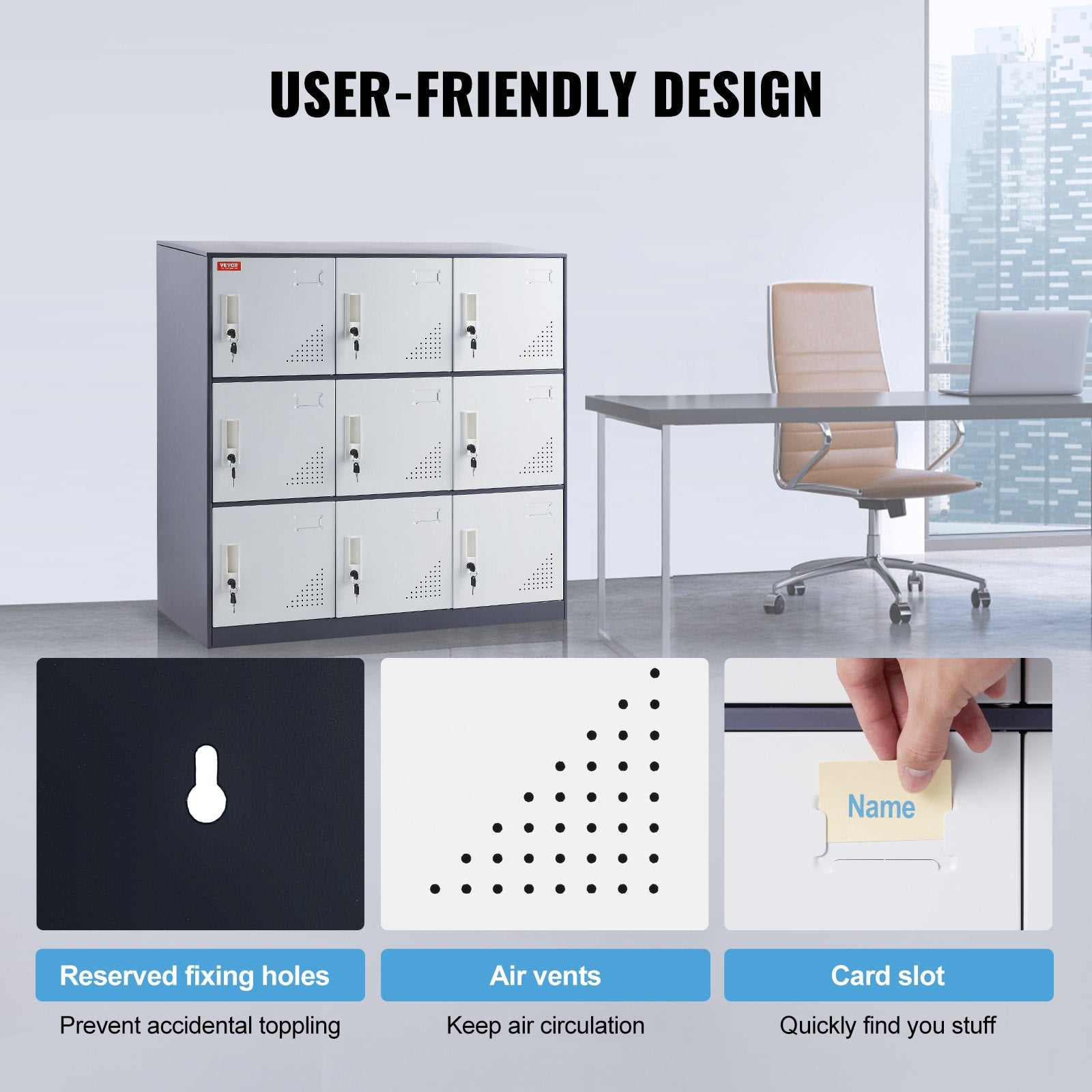 Storage Cabinets & Lockers: VEVOR 9 Doors Metal Storage Cabinet Employees Steel Storage Cabinet Office Gray